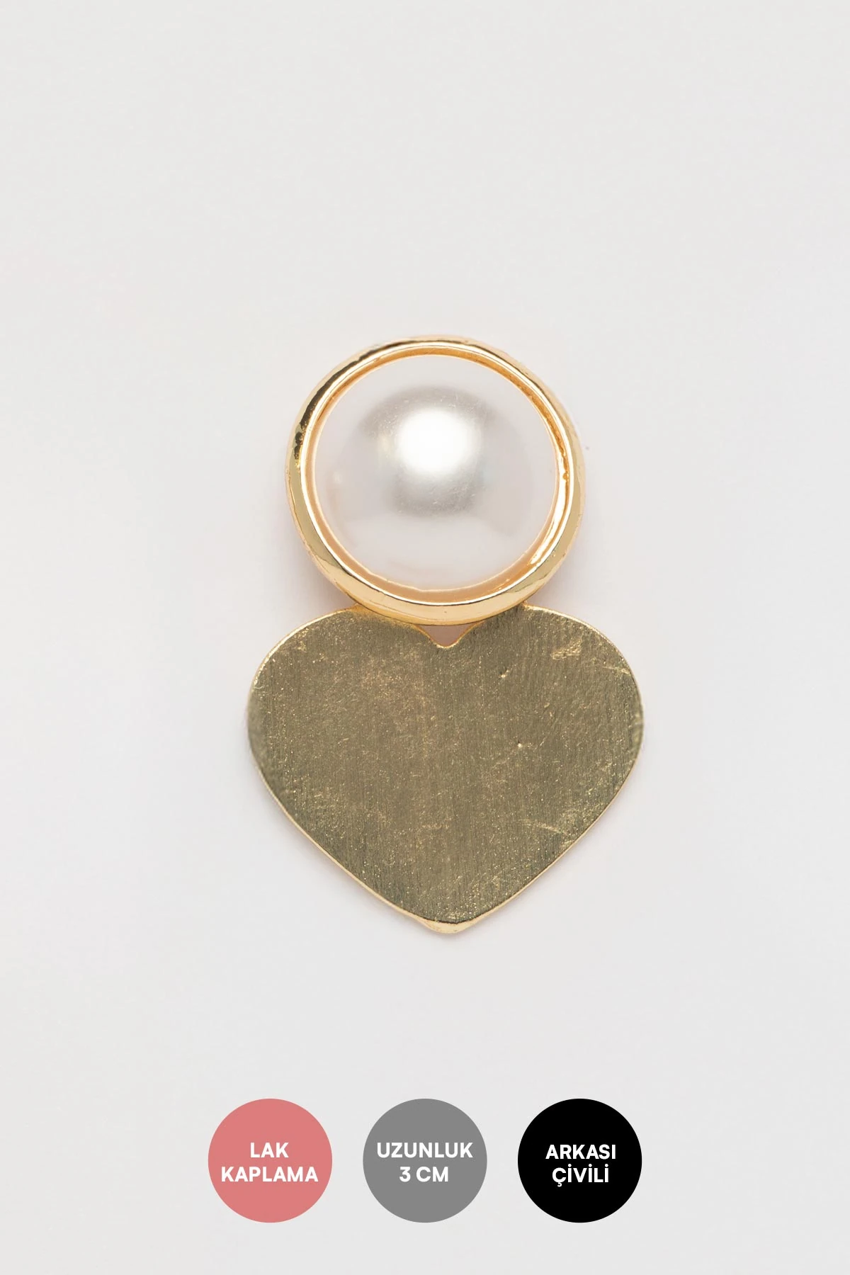 Gold Büyük İnci Ucunda Sade Kalp Sallantılı Stefany Küpe AKE9780