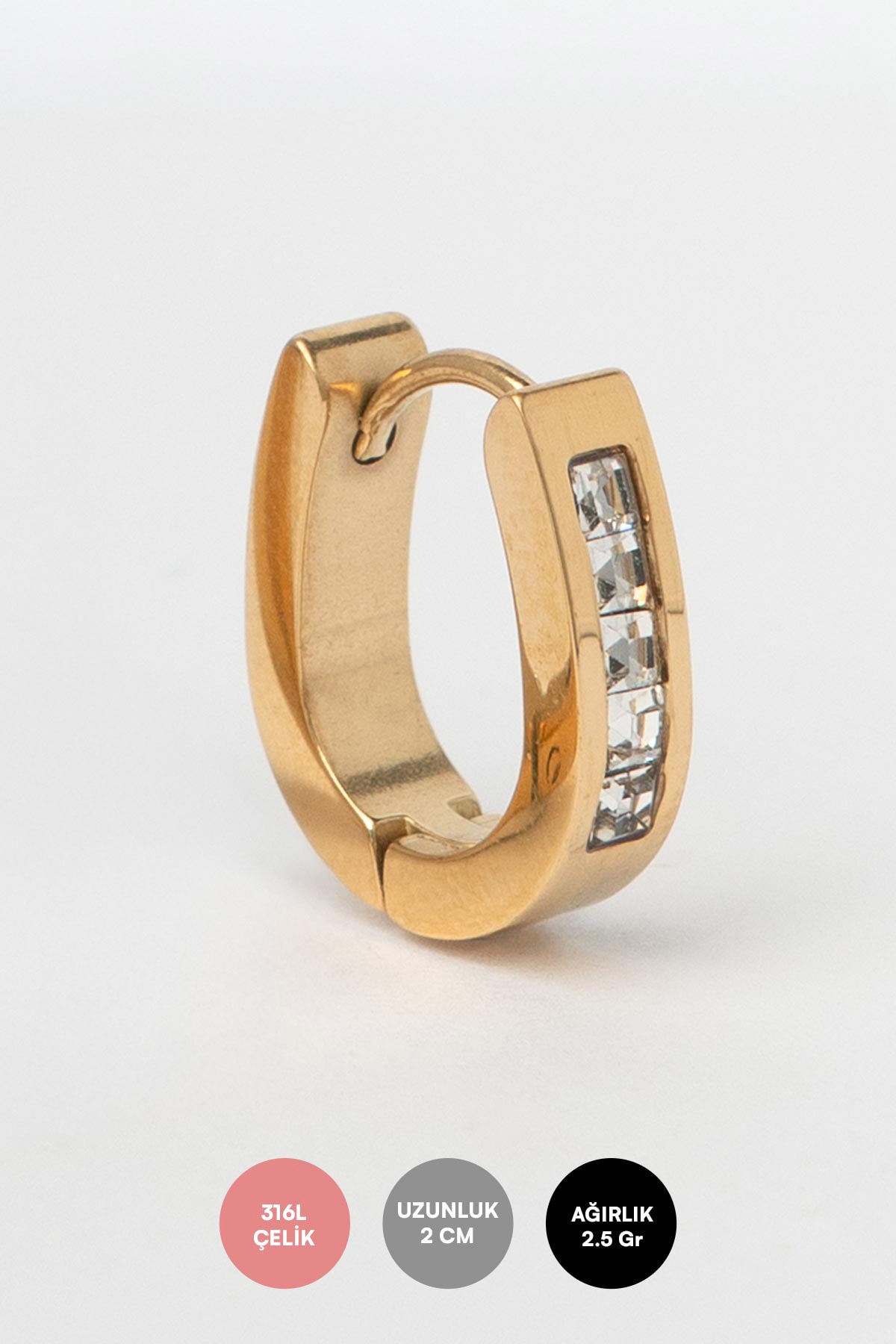 Kristal Taşlı Gold Upsala Çelik Küpe AKE6386