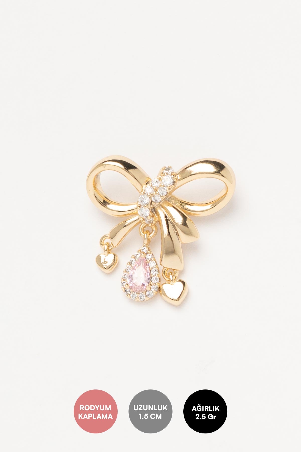 Gold Pembe Damla Taş Sallantılı Fiyonk Tasarım Luxury Küpe AKE9393