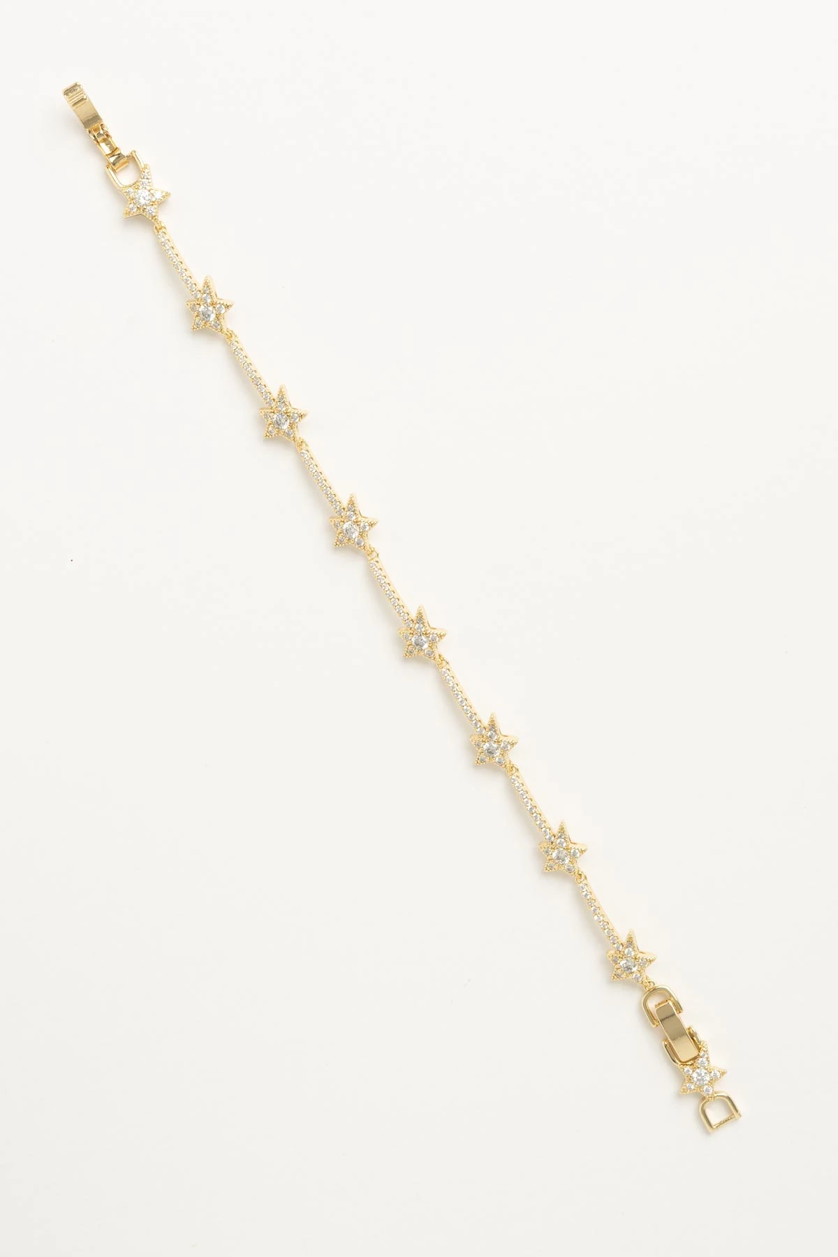 Gold 14K Zirkon Detay Yıldızlar Sıralı Luxury Bileklik ABL7607