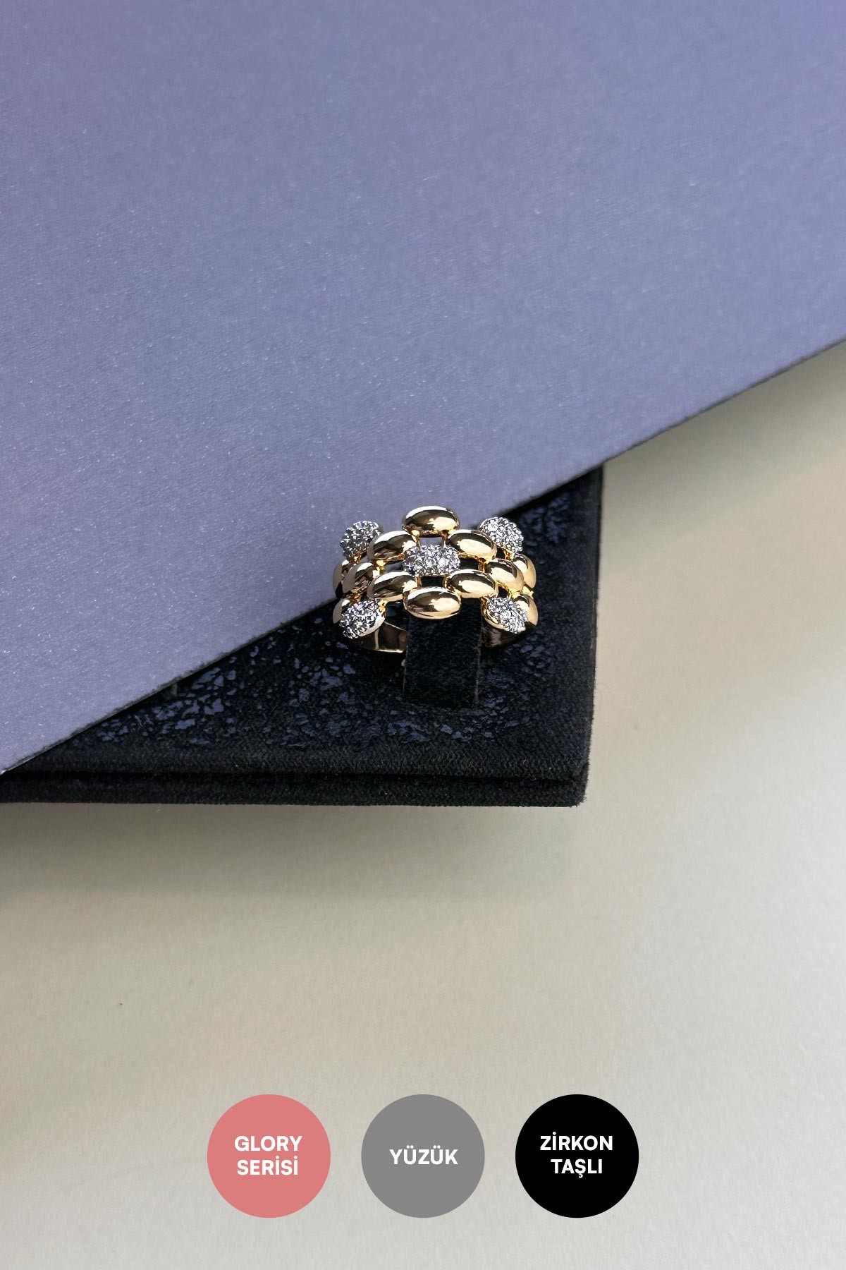 Gold Zirkon Minimal Elliptical Glory Yüzük AYZ8398