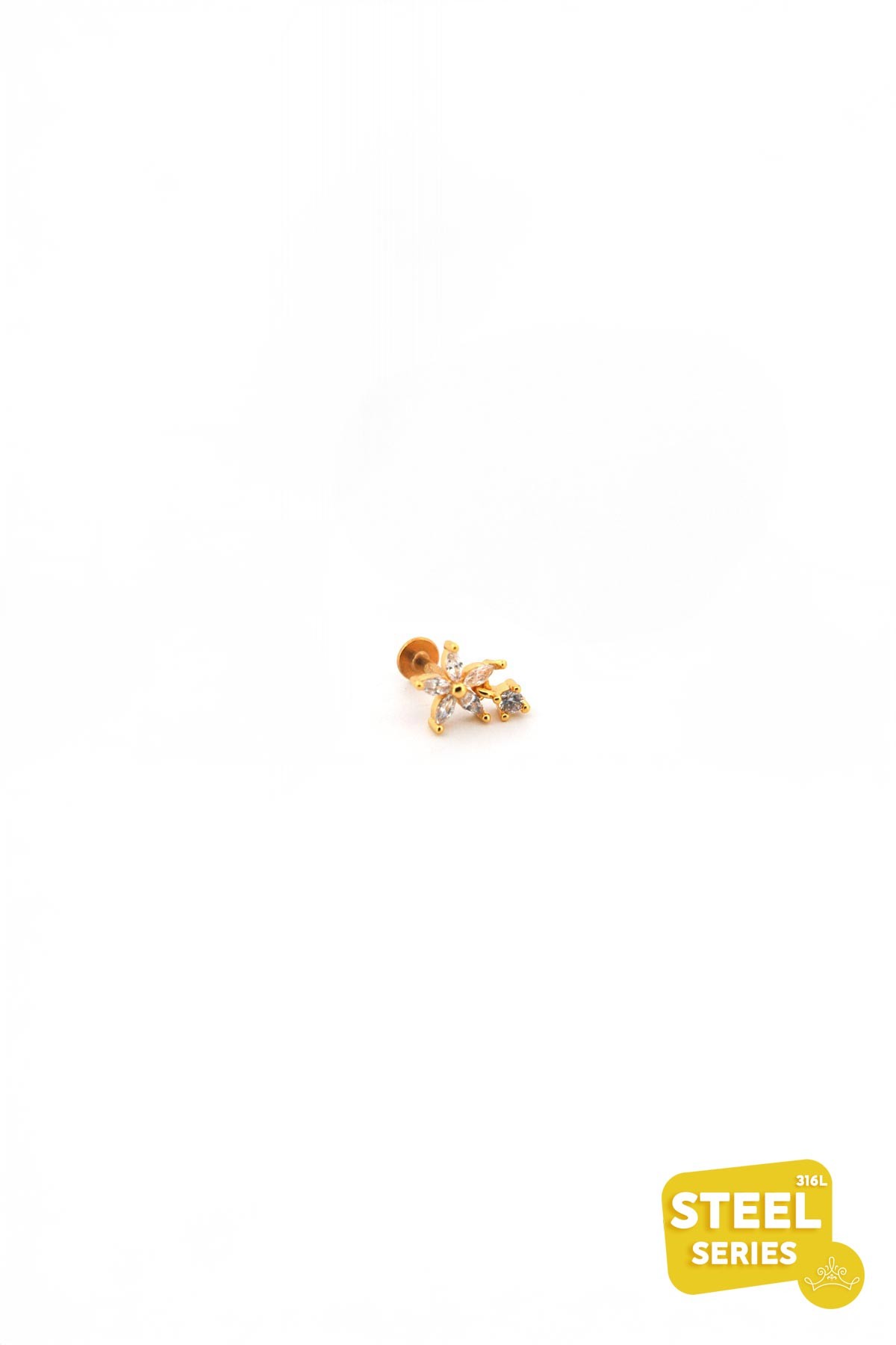 Gold Tektaş Sallantılı Kristal Yıldız Tasarım 8mm Piercing APR2125