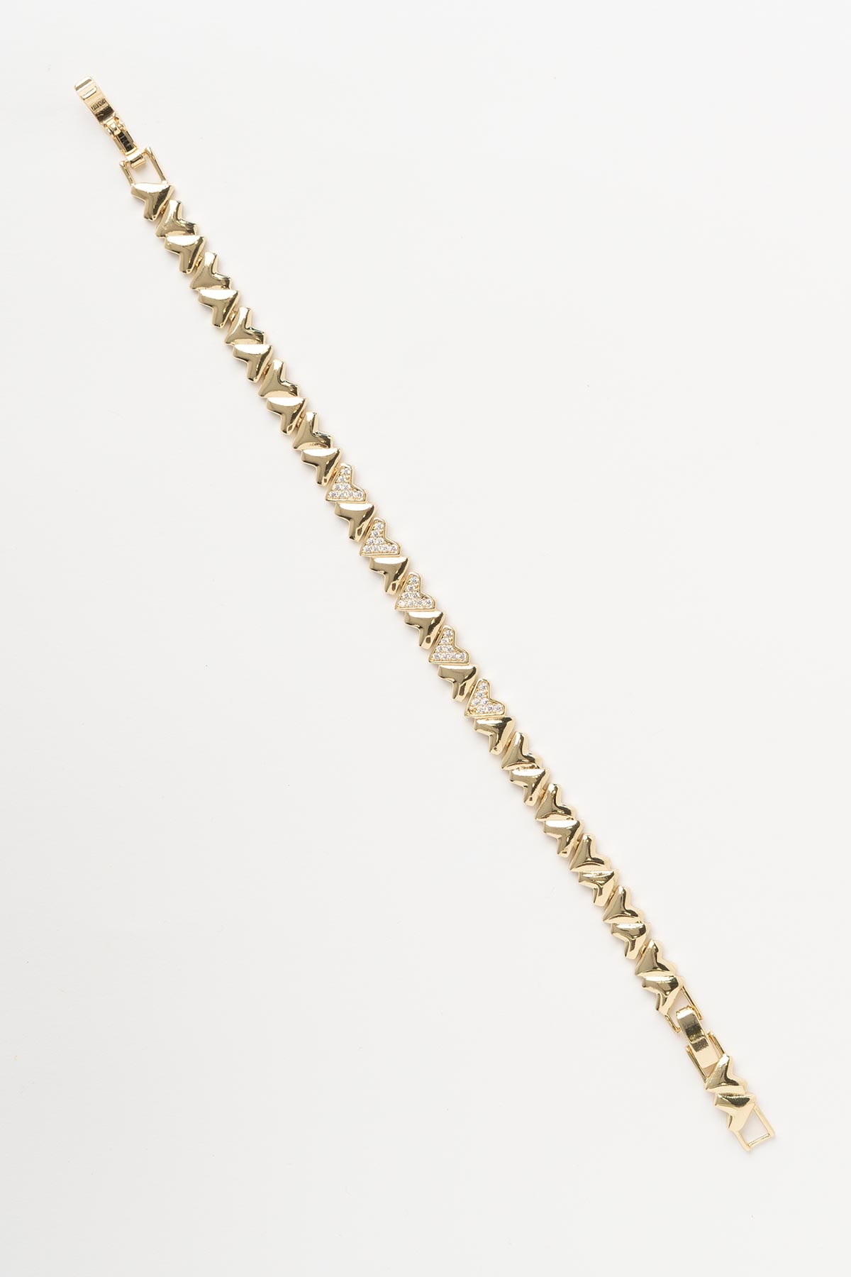 Gold 14K Zirkon Detaylı Kalp Sıralı Luxury Bileklik ABL7510