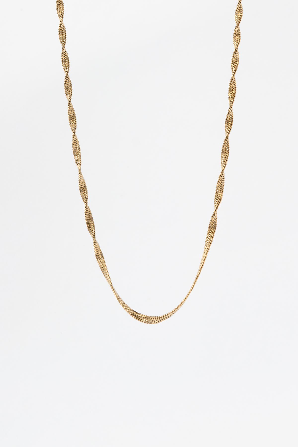 Gold Parlak Slim Burgu Zincir 60cm Çelik Kolye AKL4203