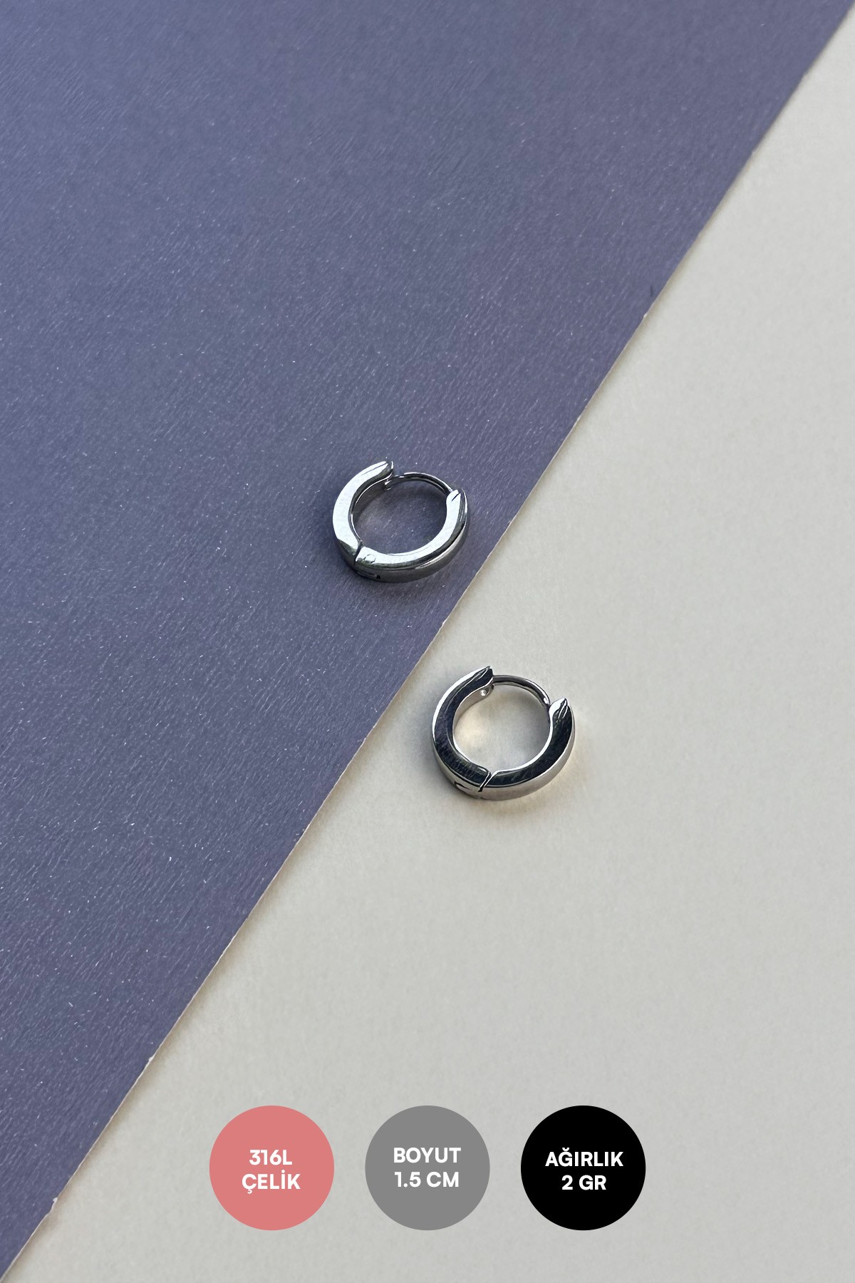 Silver Düz Kesim Slim Minimal Boy Halka Çelik Küpe AKE9122