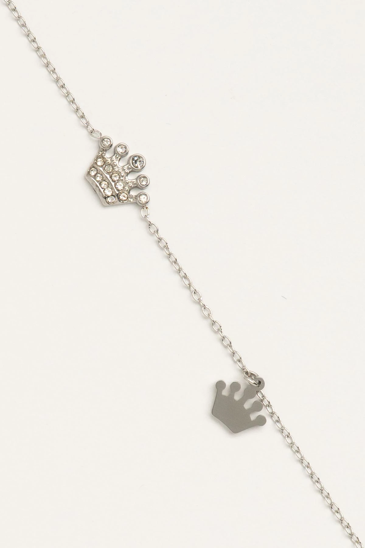 Silver Minimal Zincir Zirkon Detay Ve Basic İkili Taç Tasarım Çelik Bileklik ABL7068