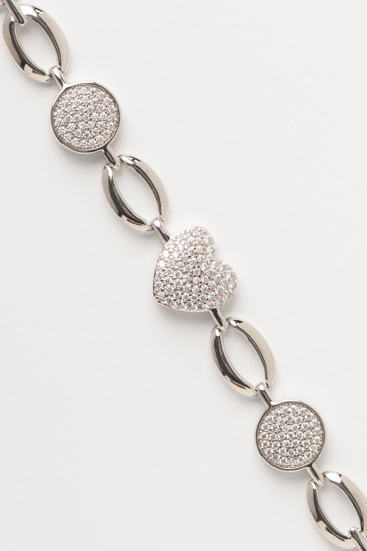 Silver Zirkon Detay Kalp Ve Daire Figürlü Zincir Tasarım Luxury Bileklik ABL7531