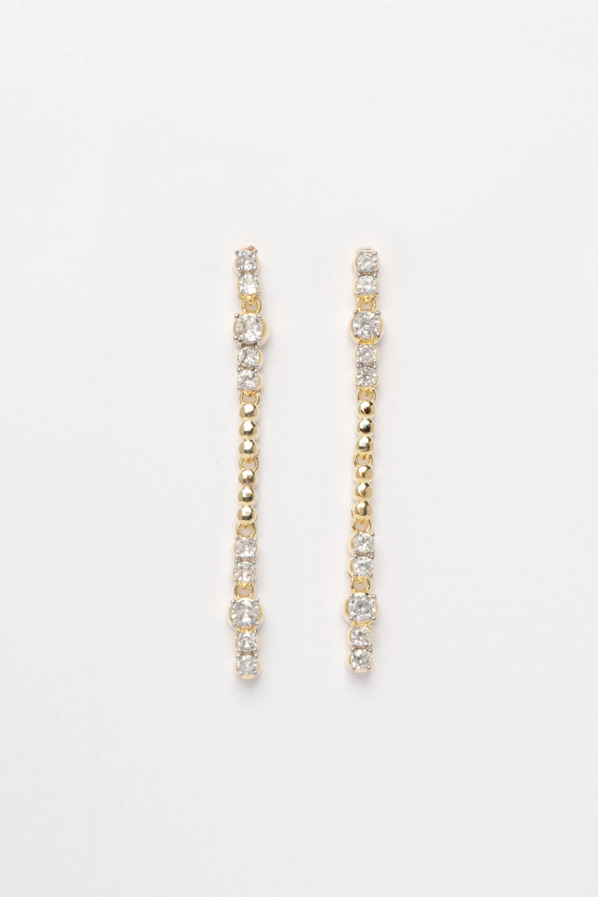 Gold 14K Yuvarlak Tek Taş Ve Boncuk Sallantılı Uzun Glory Küpe AKE9427