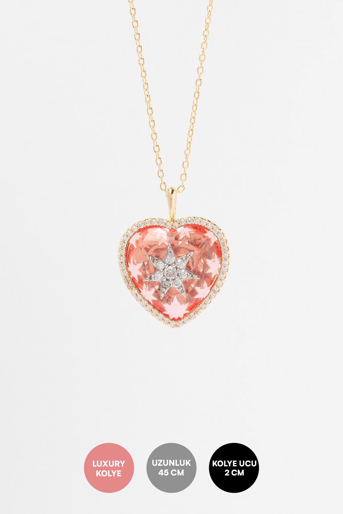 Gold Starlit Heart Red Luxury Kolye AKL4269