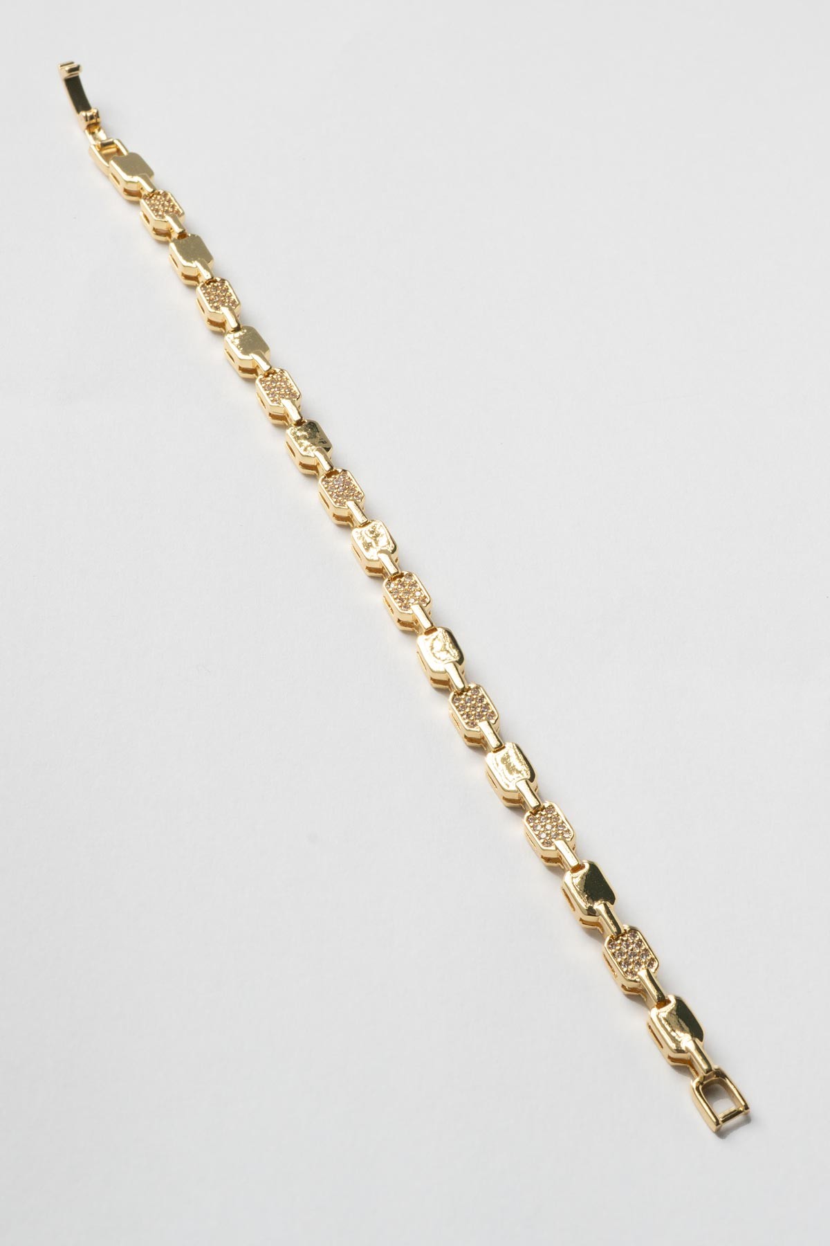 Gold 14K Zirkon Taş Detay Boşluklu Altıgen Tasarım Sıralı Luxury Bileklik ABL7399