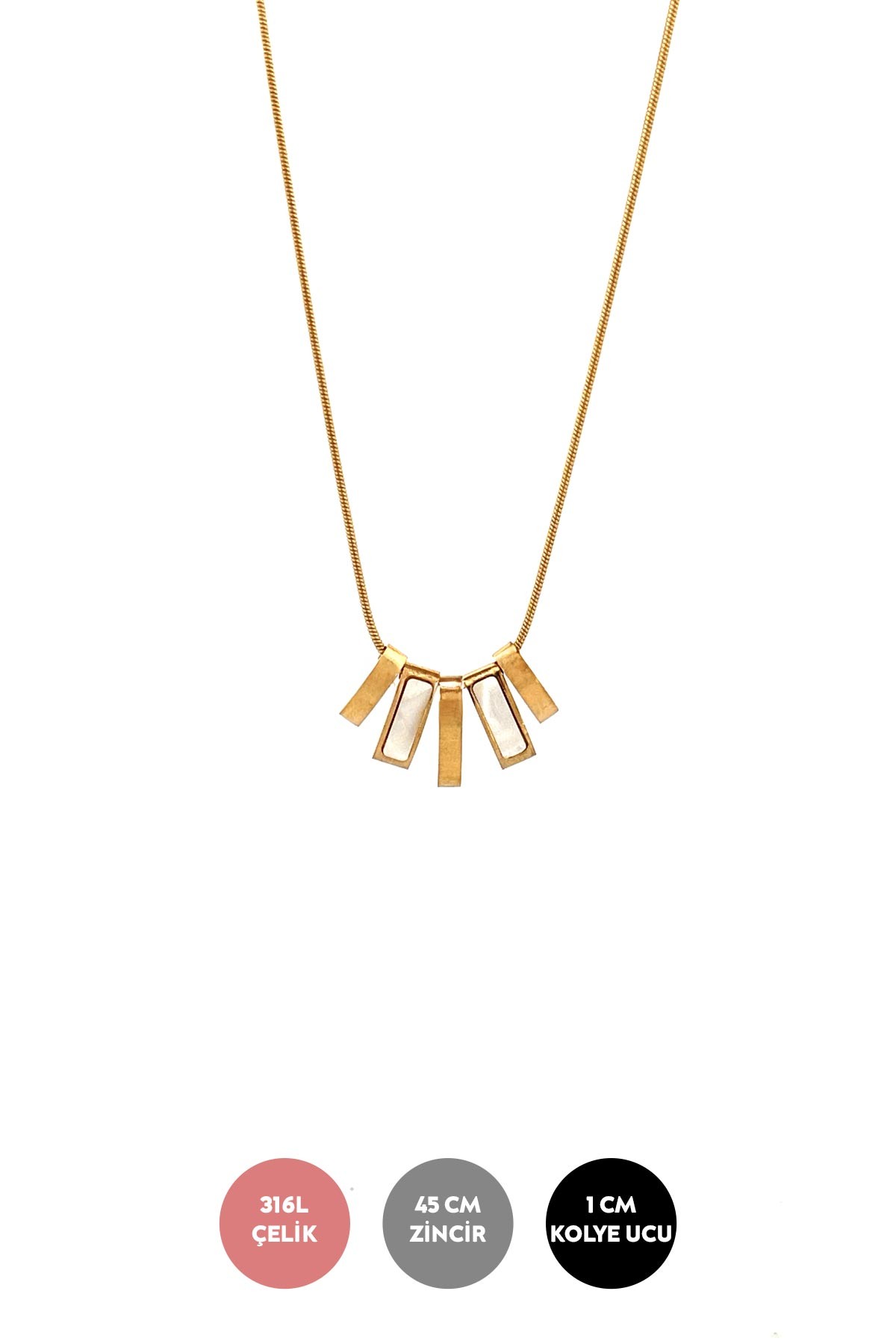 Gold Five Lines Sedefli Çelik Kolye 45 cm AKL3797