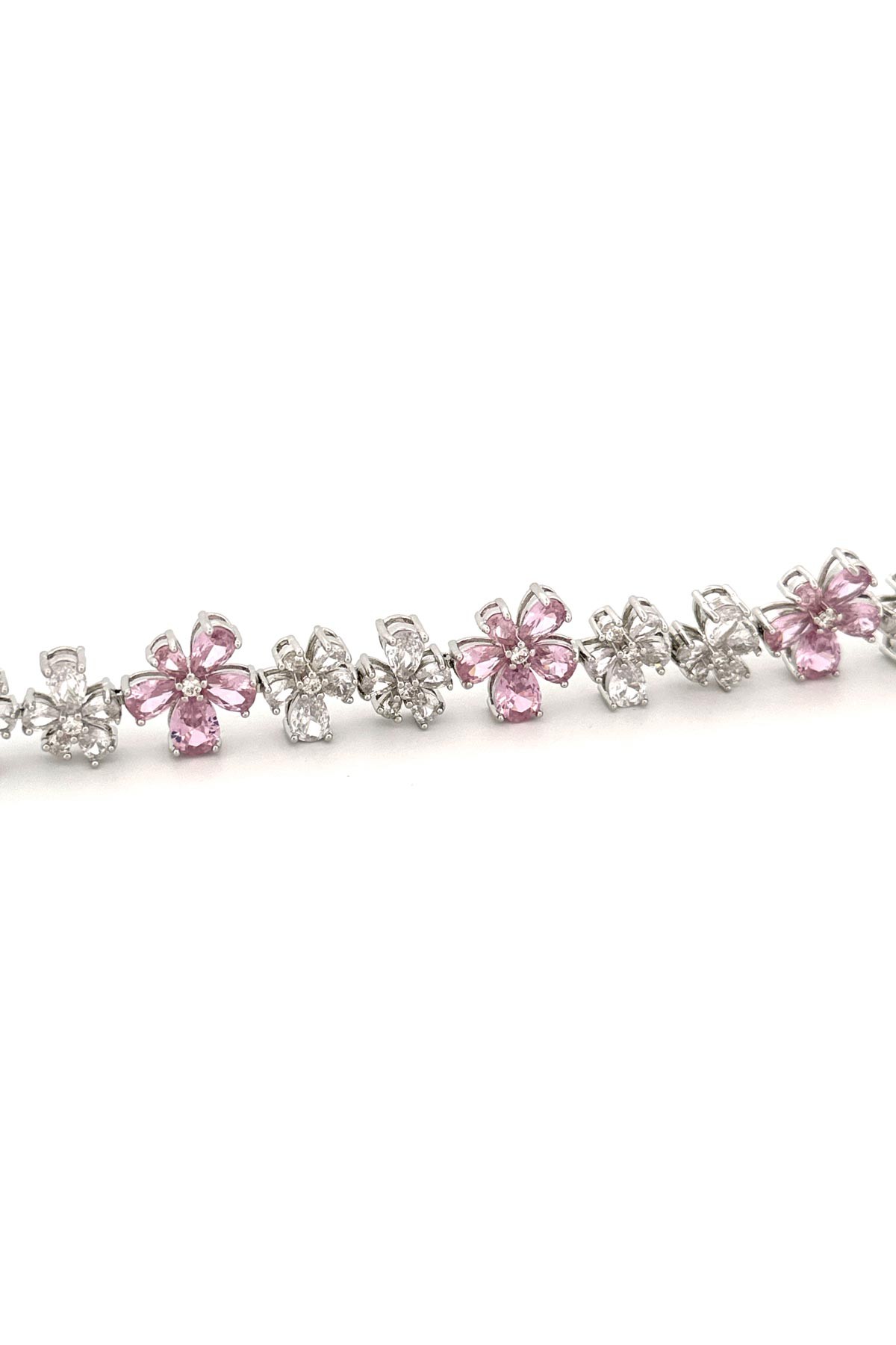 Silver Pembe Kristal Papatya Tasarım Kristal Bileklik ABL2579