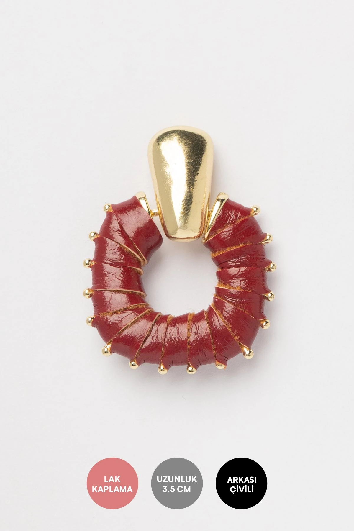 Gold Bordo Deri Kaplı Kare Stefany Küpe AKE9578