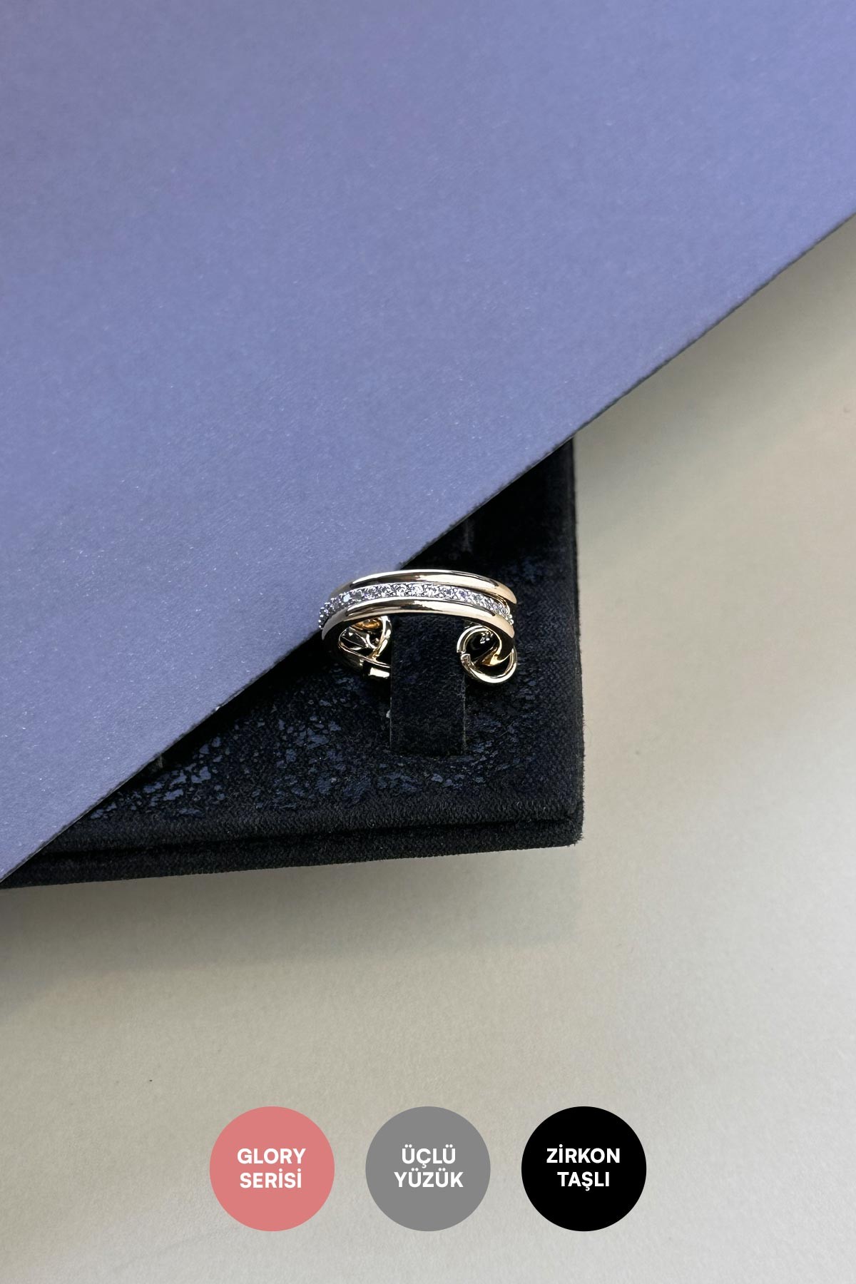 Silver Zirkon Ve Casual Gold Üçlü Tasarım Glory Yüzük AYZ8410