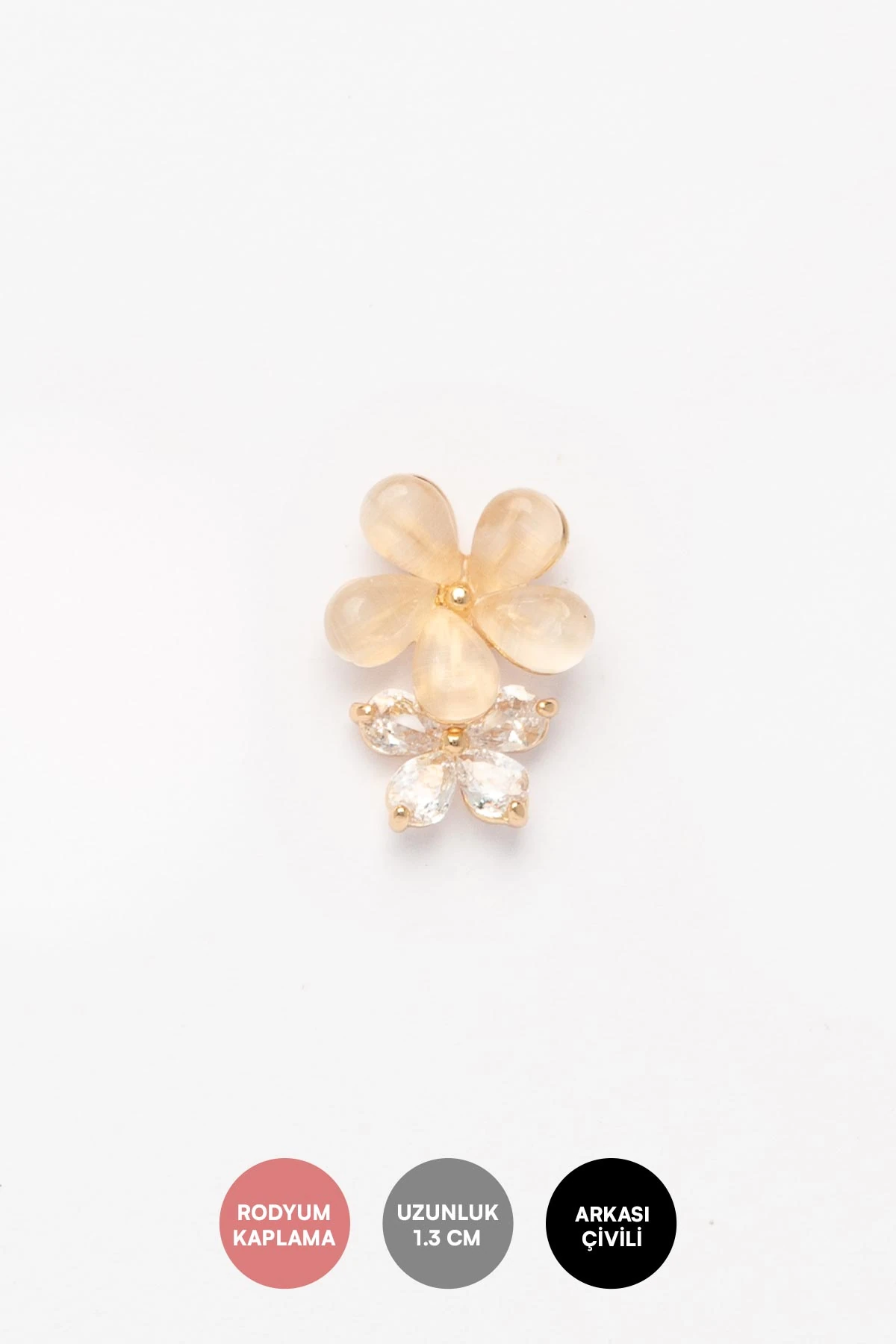 Gold İkili Çiçek Kristal Taş Detay Glory Küpe AKE9487