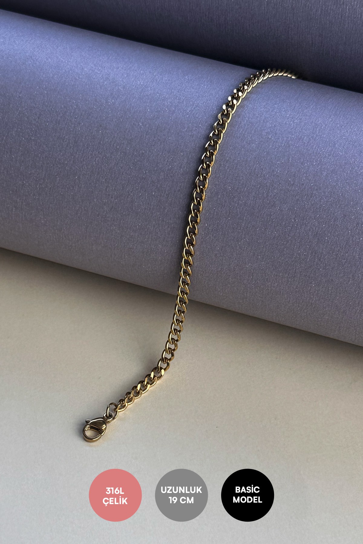 Gold Basic Mimal Zincir Çelik Bileklik ABL6855