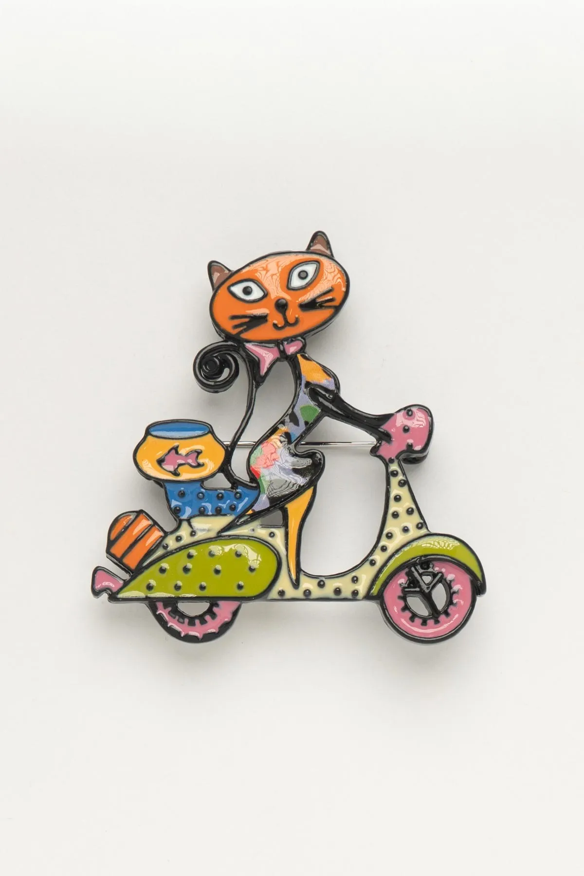 Motor Süren Kedi Tasarım Yaka Broşu ABR9215