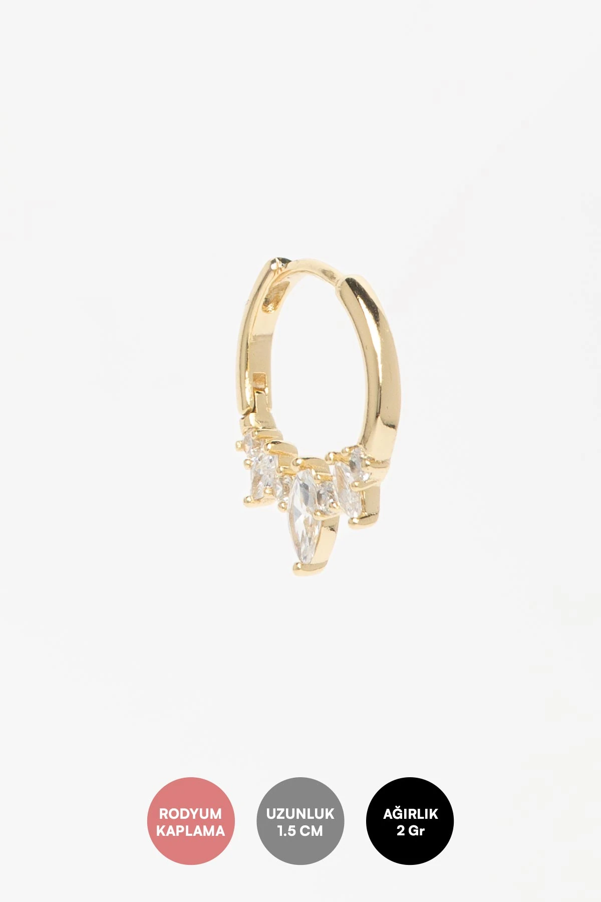 Gold 14K Tektaş Dizili Halka Luxury Küpe AKE9504