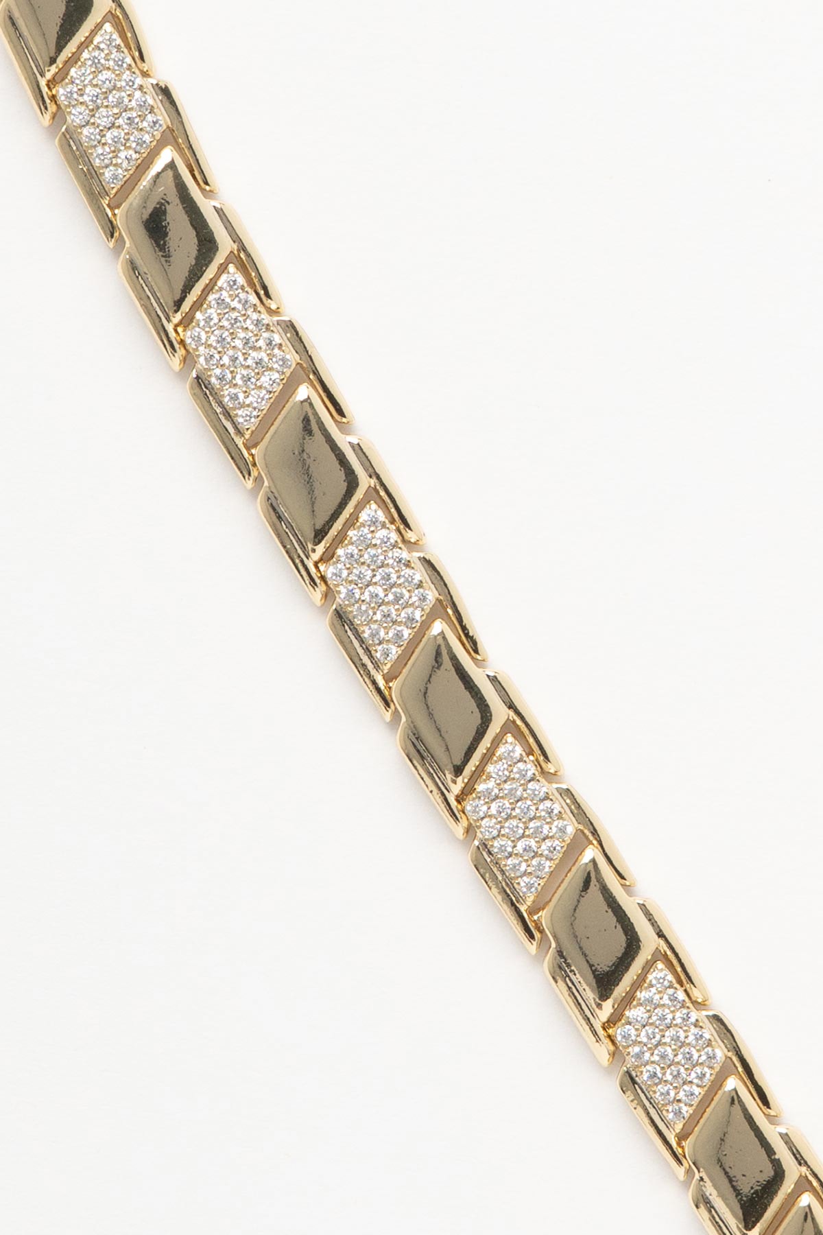 Gold 14K Taş Detaylı Kare Geniş Form Luxury Bileklik ABL7522