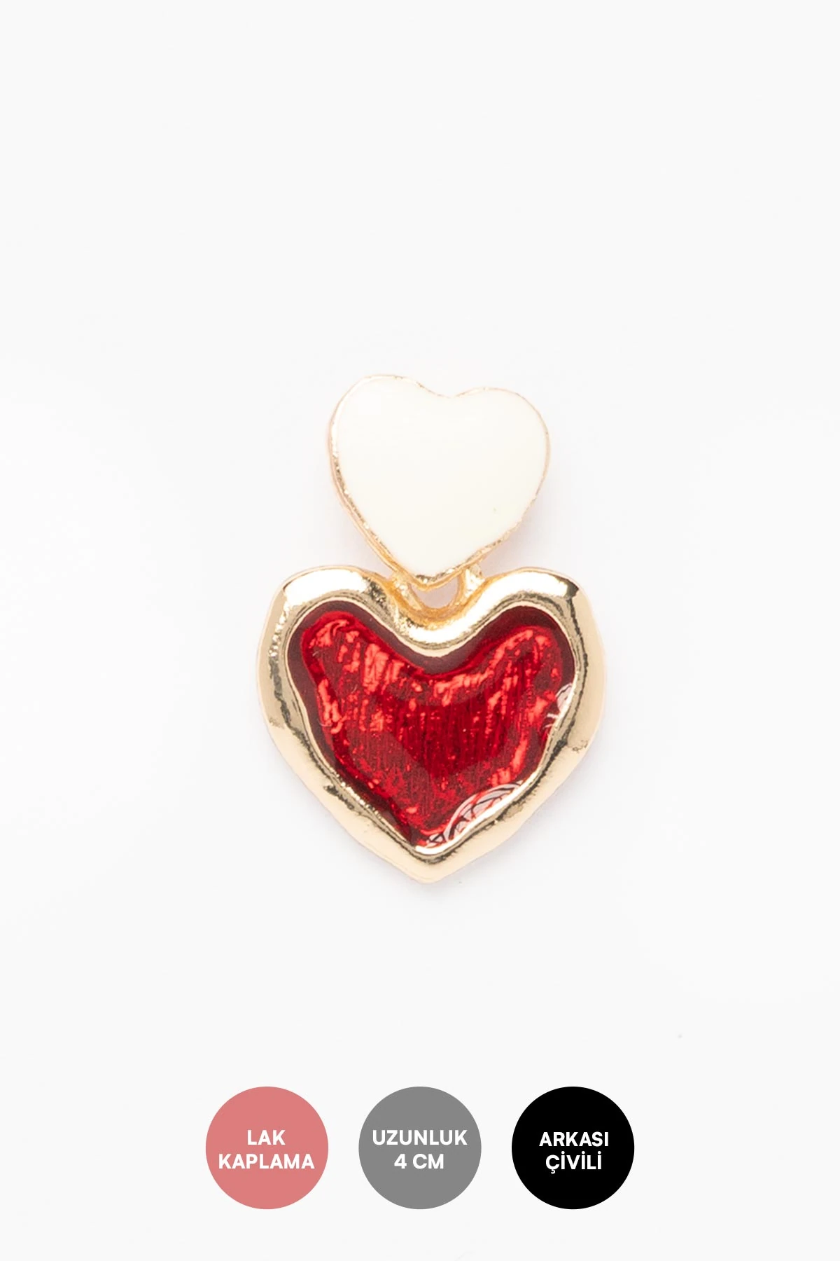 Gold Beyaz Mineli Mini Kalp Ve Kırmızı Parlak Kalp Stefany Küpe AKE9418