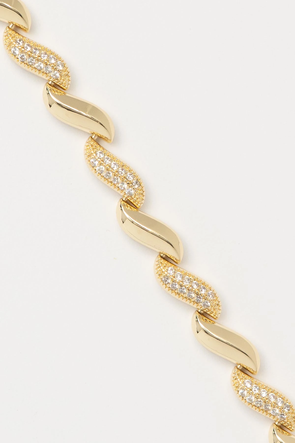 Gold 14K Zirkon Taş İşlenmiş Dalgalı Form Tasarım Luxury Bileklik ABL7571