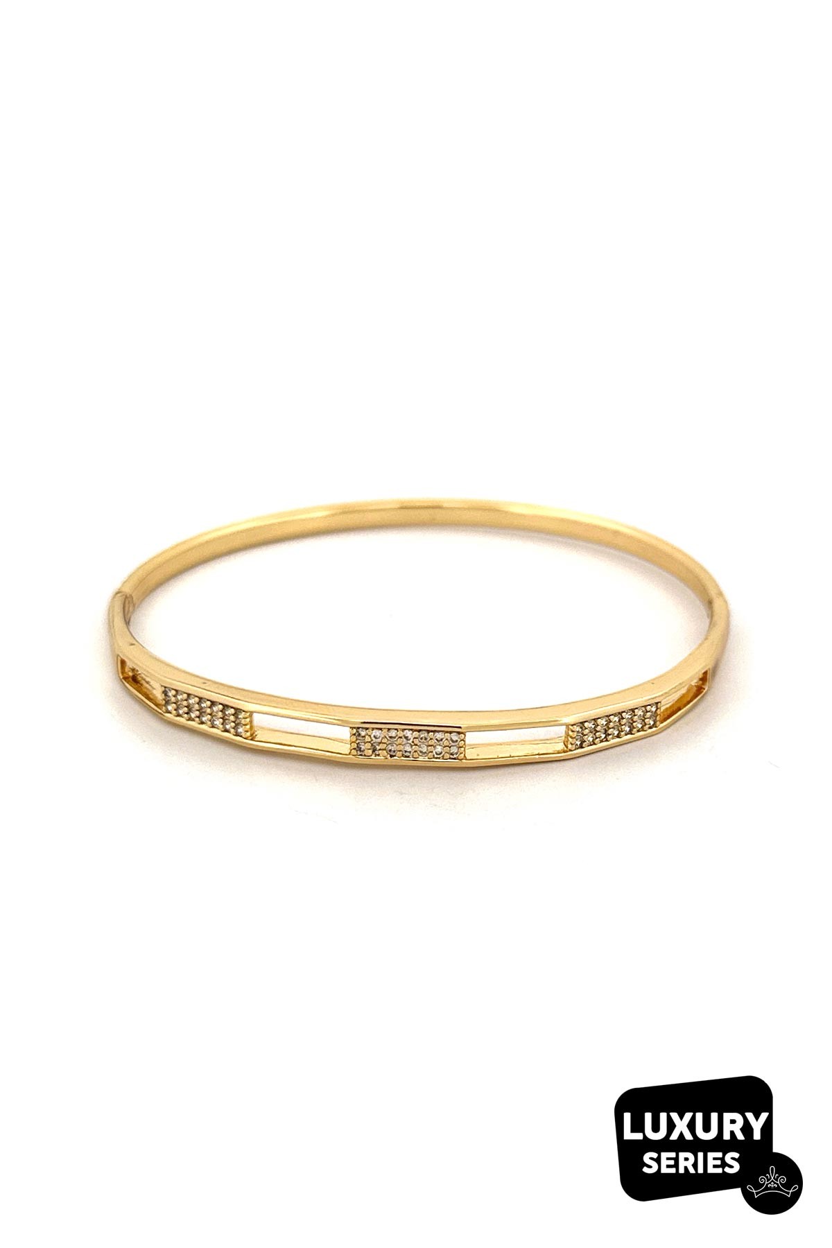Zirkon Detay Gold Köşeli Halka Tasarım Luxury Kelepçe ABL7088