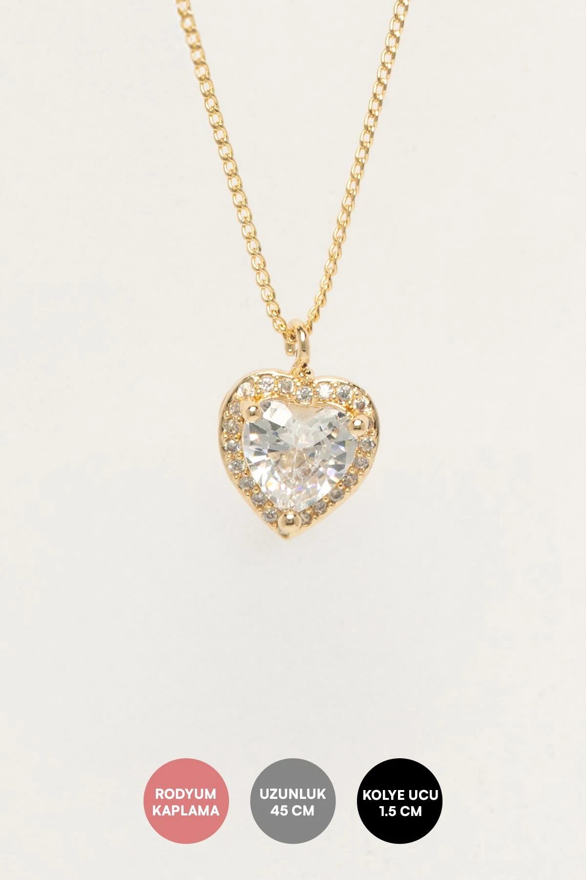 Gold Zirkon Detay Minimal Kristal Kalp Sallantılı Luxury Kolye AKL4391