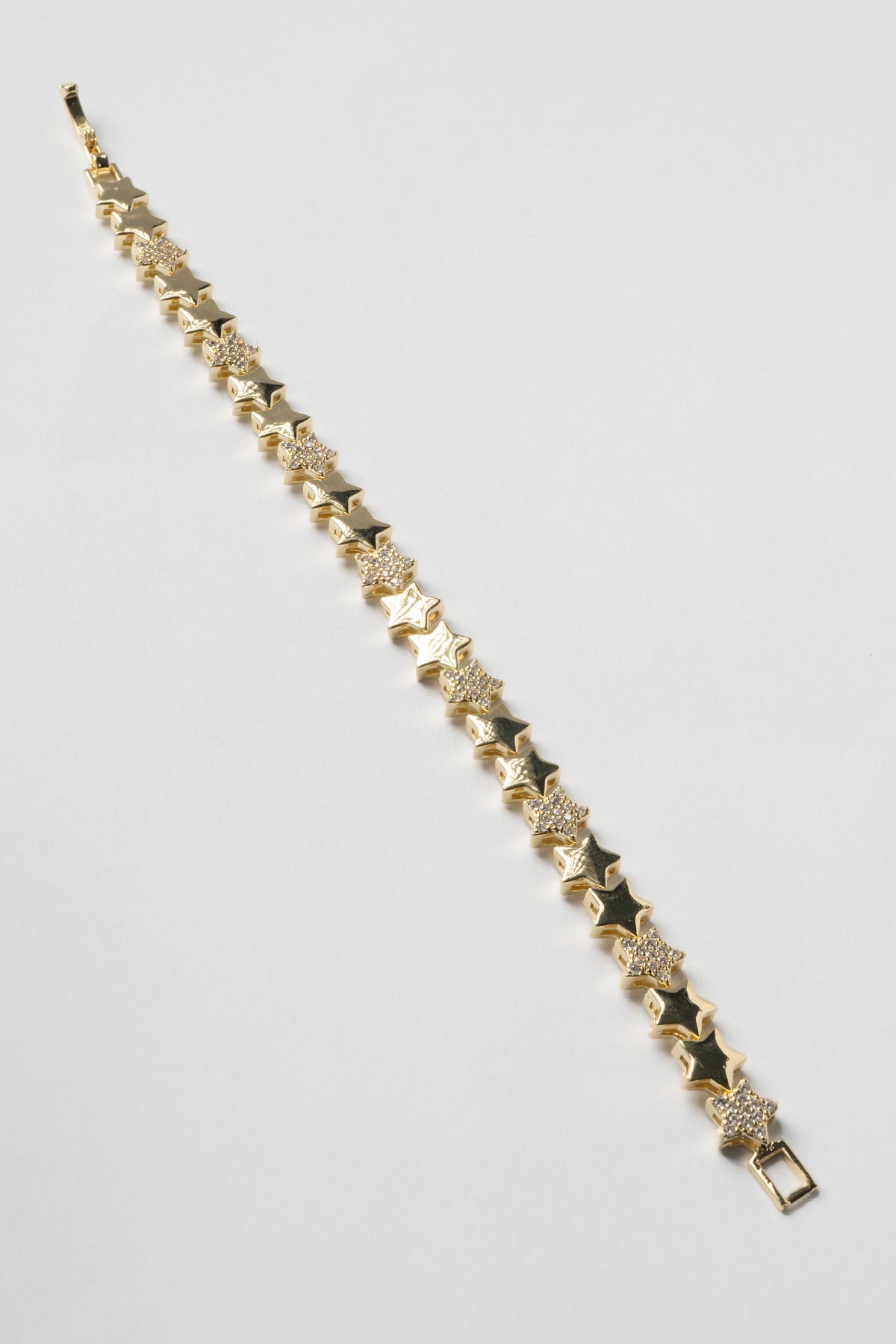 Gold 14K Zirkon Detay Yıldız Ve Taşsız Yıldız Sıralı Luxury Bileklik ABL7396