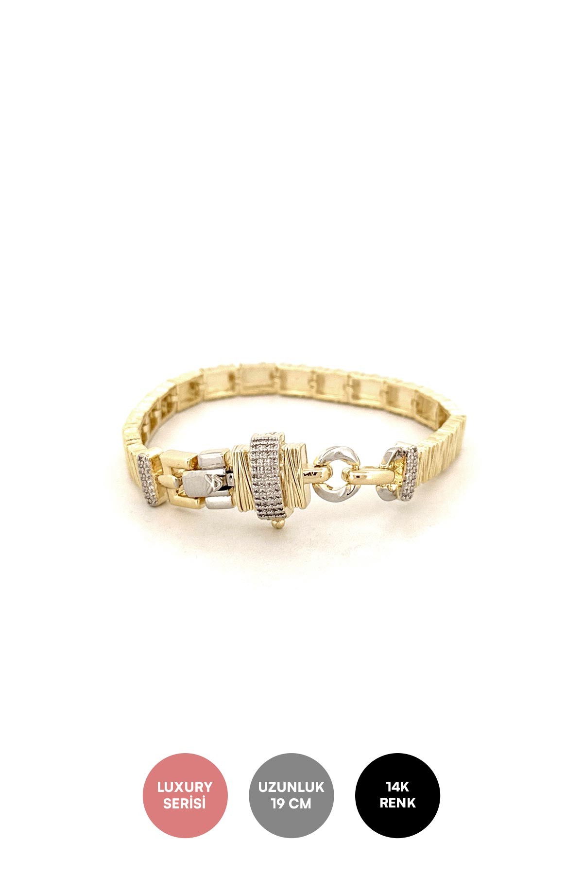 Gold Zirkon Detay Zımba Telli Kareler Luxury Bileklik ABL7133