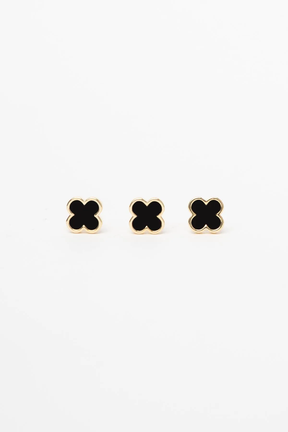 Gold 14K Siyah Sedef Tasarım Minimal Dört Yaprak Yoncalar Çoklu Glory Küpe AKE9729