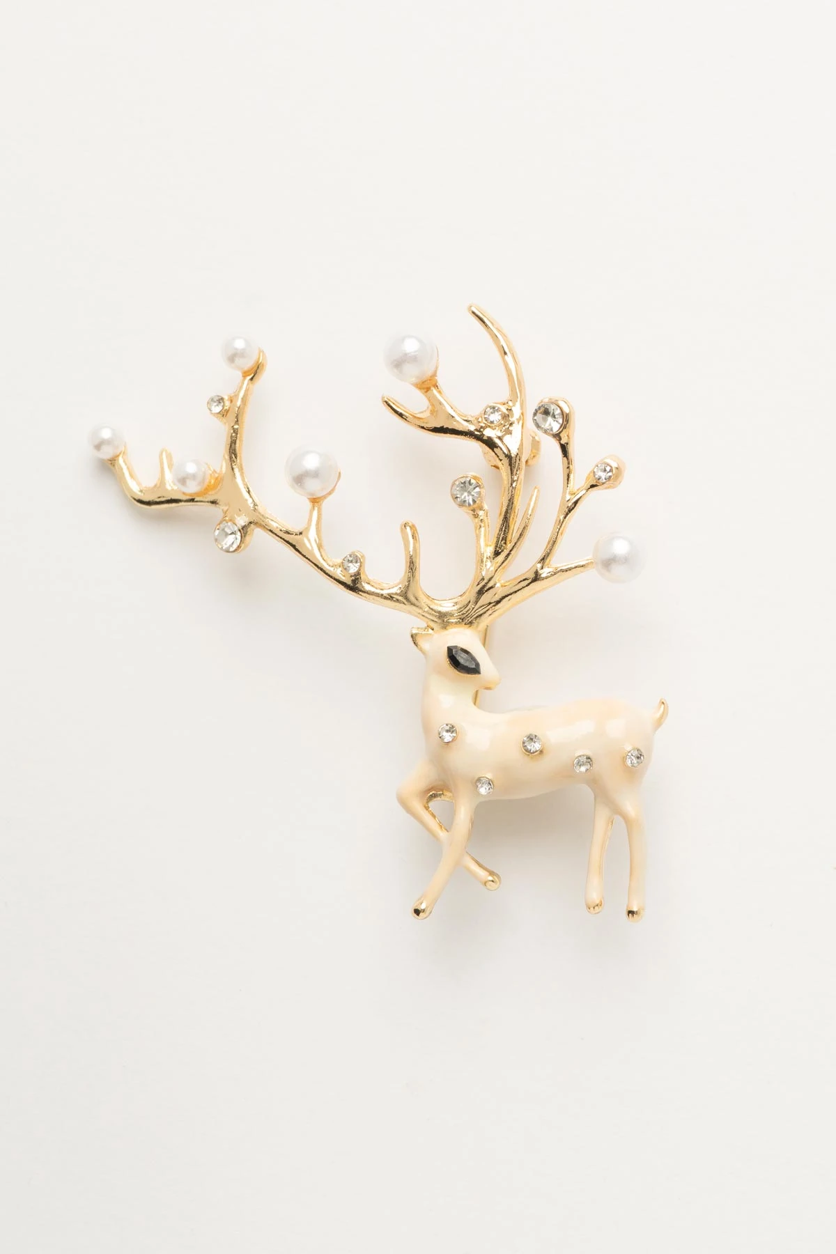 Bej Renk İncili Geyik Yaka Broşu ABR9169