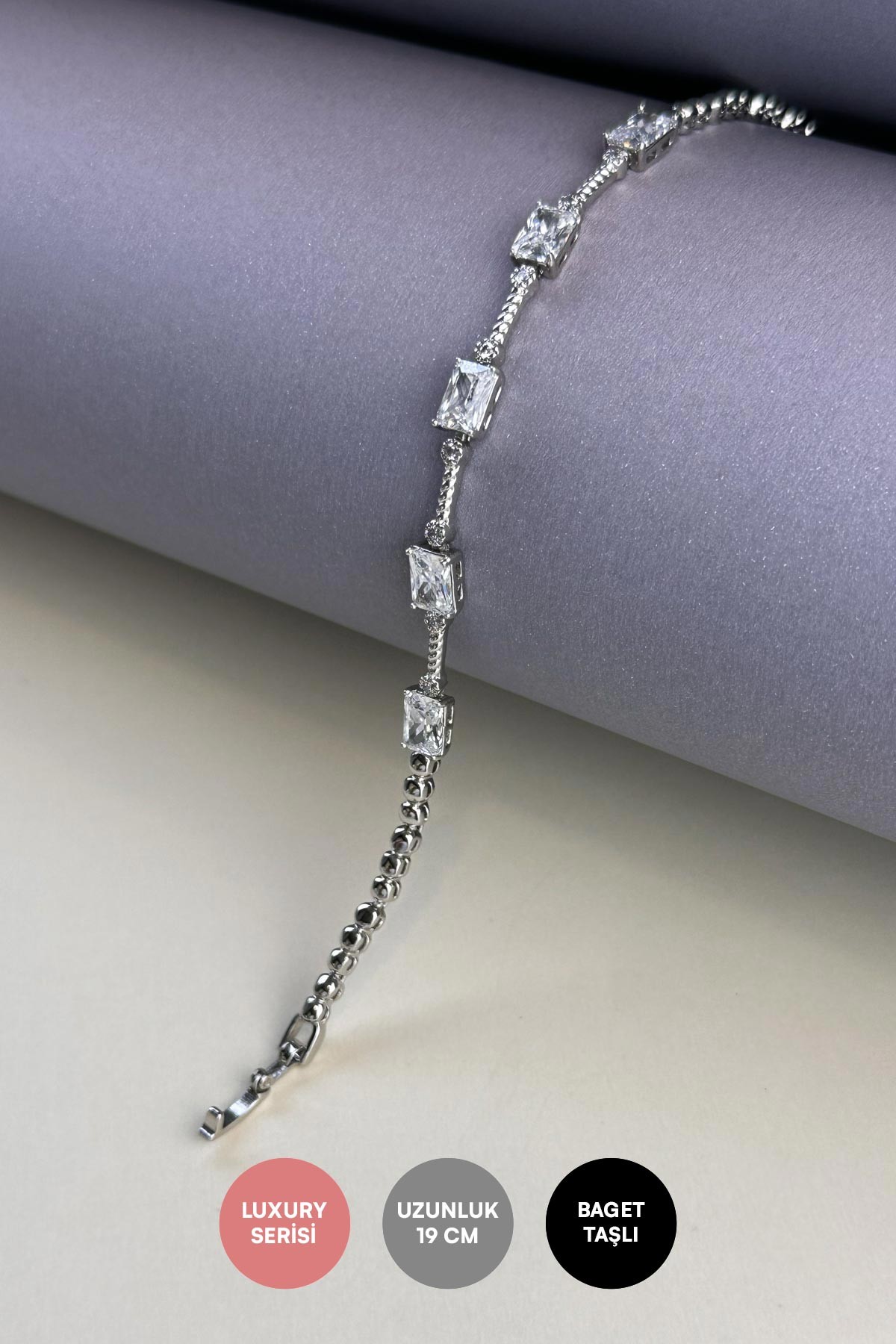 Silver Minimal Sıra Topçuk Detay Beşli Baget Taş Tasarım Luxury Bileklik ABL7185