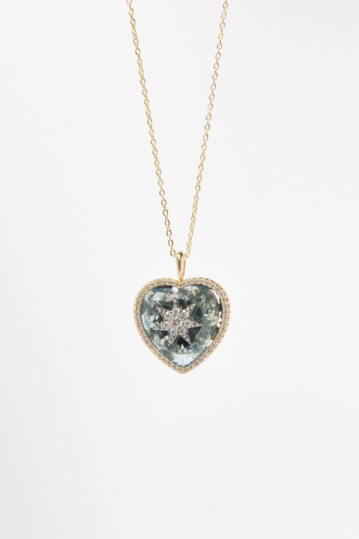 Gold Starlit Heart Blue Luxury Kolye AKL4271