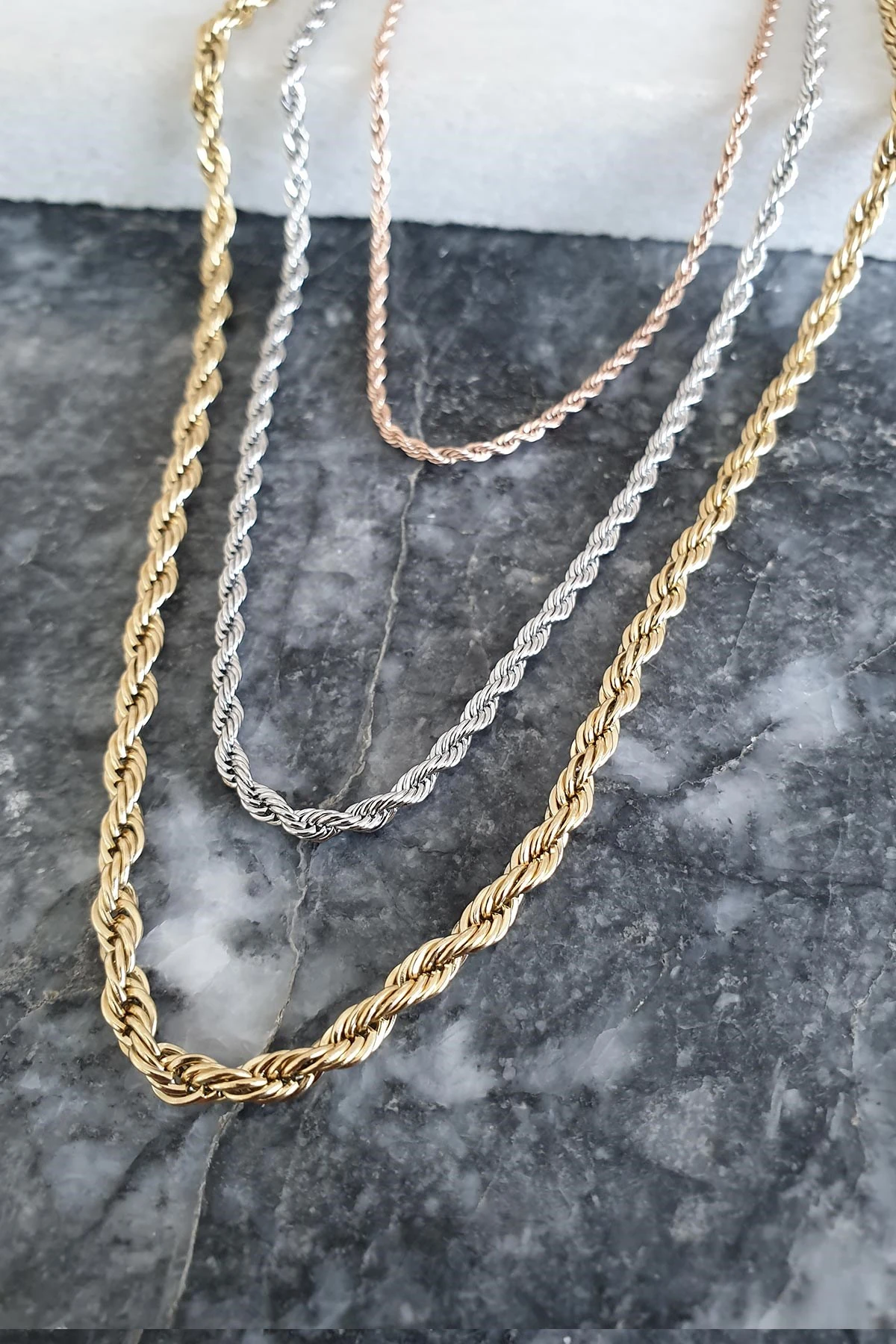 Üç Renk Burgu Çelik Kolye 60Cm AKL1284