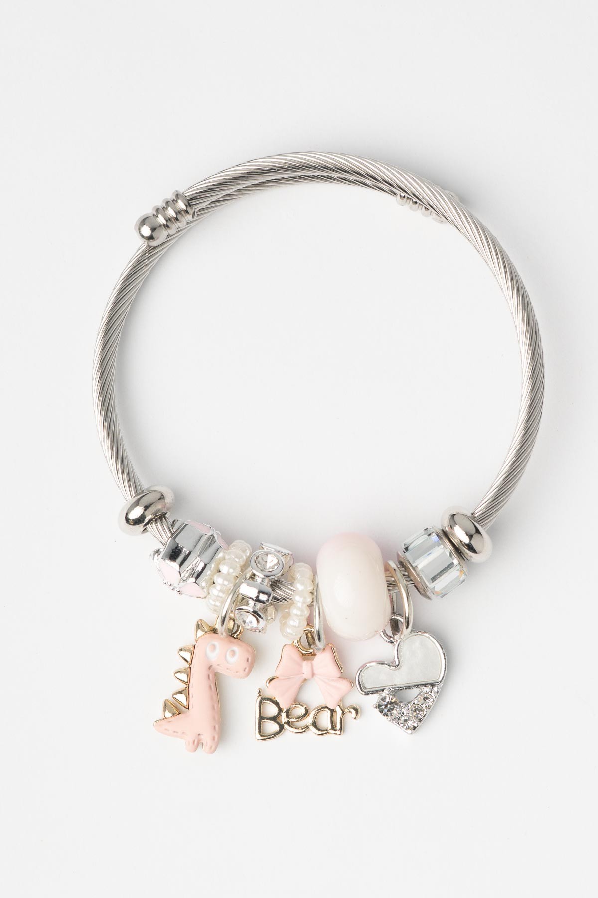 Bear Yazılı Pembe Kurdele Anime Pembe Dinazor Kalp Charm Sallantılı Bileklik ABL7368