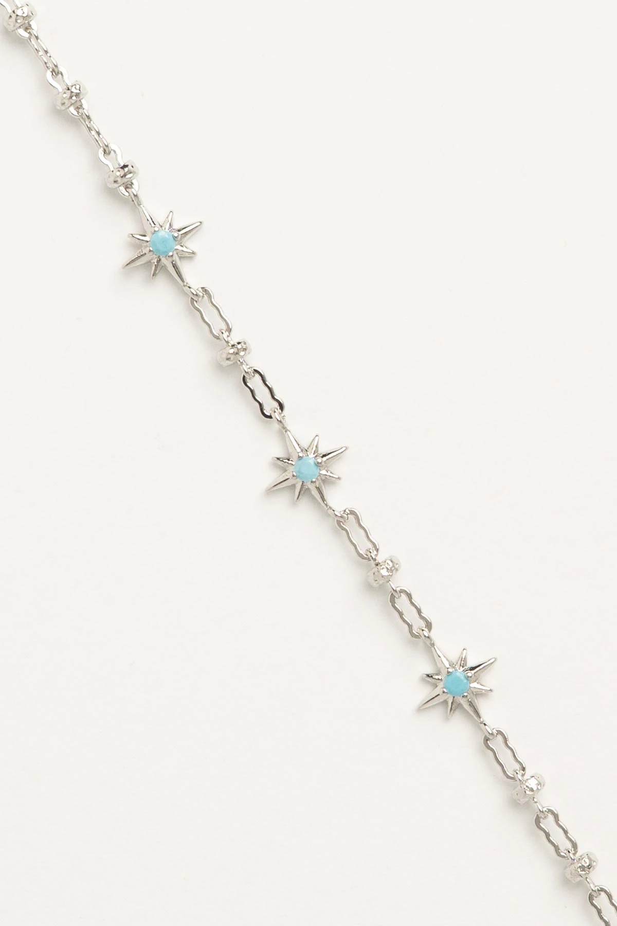 Silver Desenli Zincir Turkuaz Taş Detay Mini Kuzey Yıldızı Sıralı Luxury Bileklik ABL7606