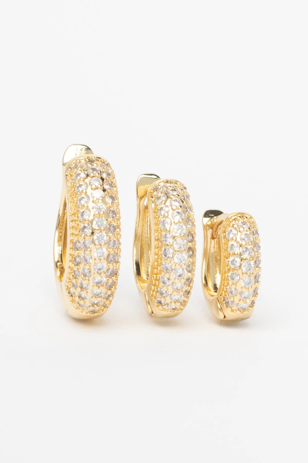 Gold Zirkon Kaplı Dolgulu Üç Boy Halka Çoklu Glory Küpe AKE9753