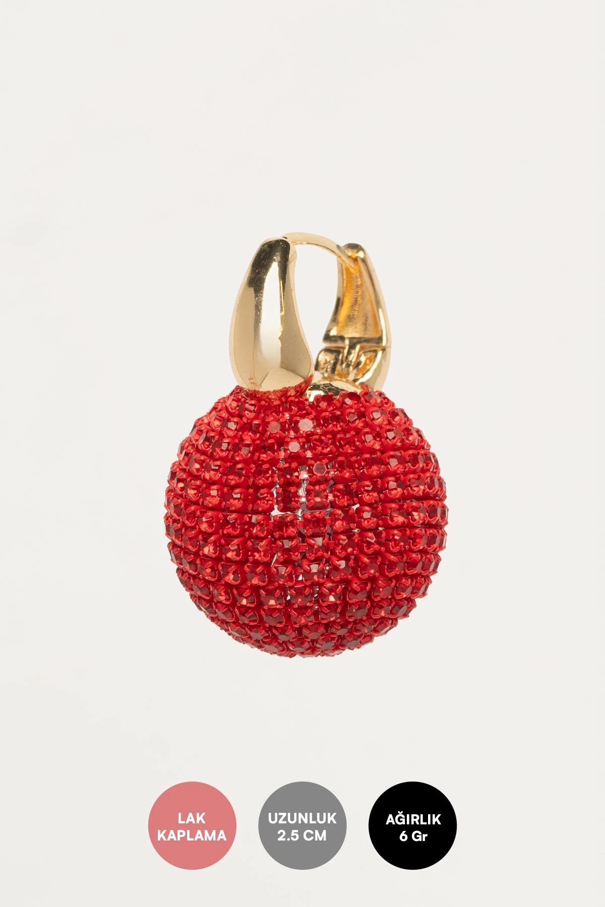 Gold Kırmızı Top Sallantılı Stefany Küpe AKE9572