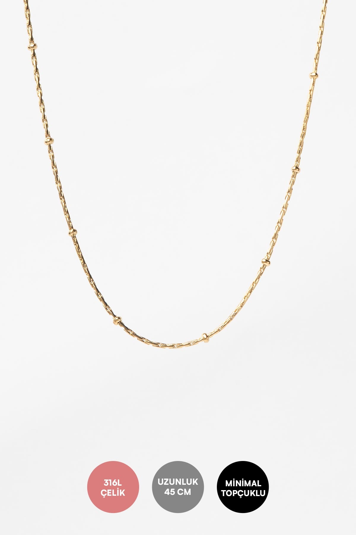 Gold Minimal Zincir Minimal Topçuklar Çelik Kolye 45 cm AKL3941