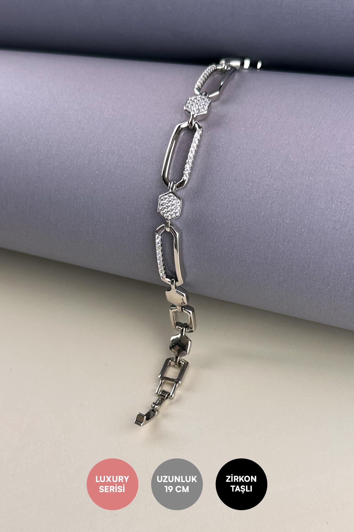 Silver Circuit Tasarım Zirkon Altıgen Detay Luxury Bileklik ABL7251