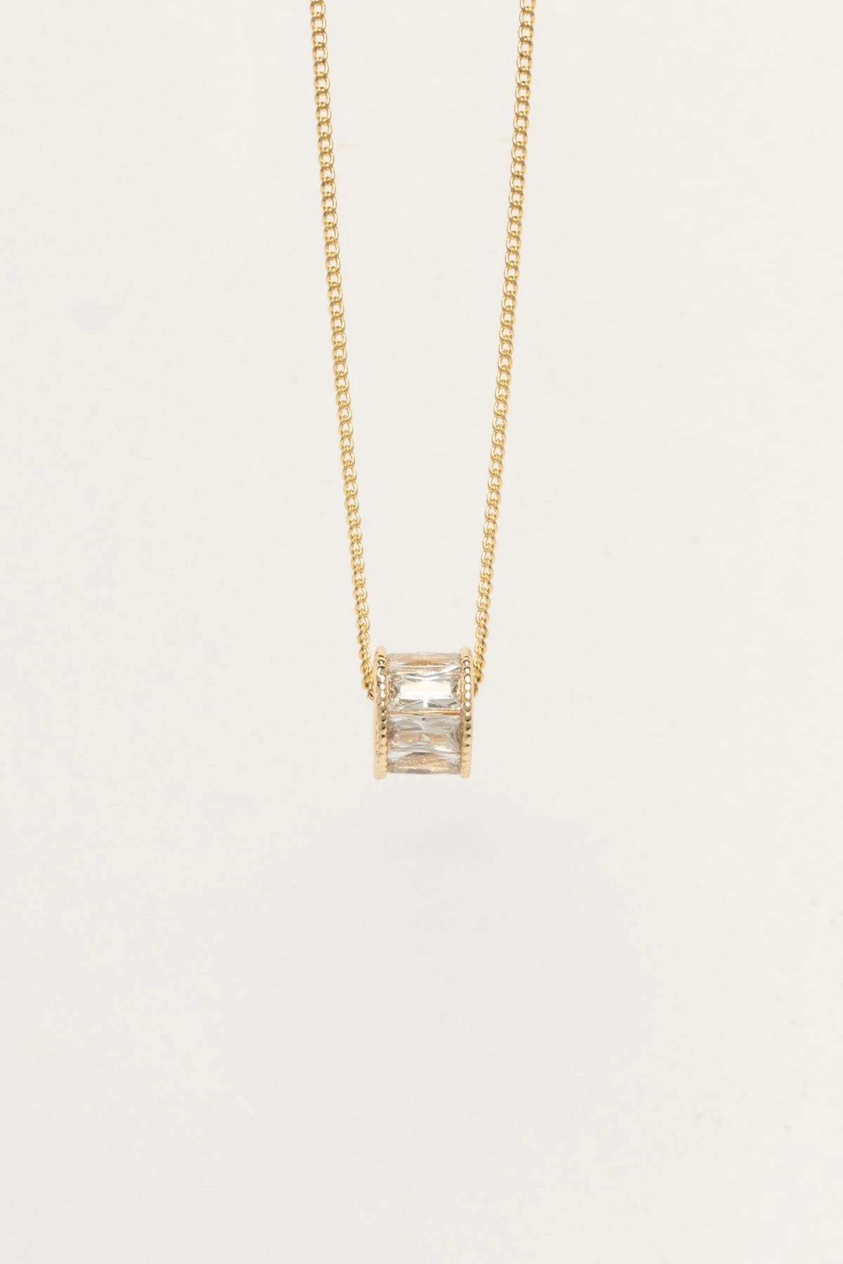 Gold Kristal Taş Detay Silindir Sallantılı Luxury Kolye AKL4393