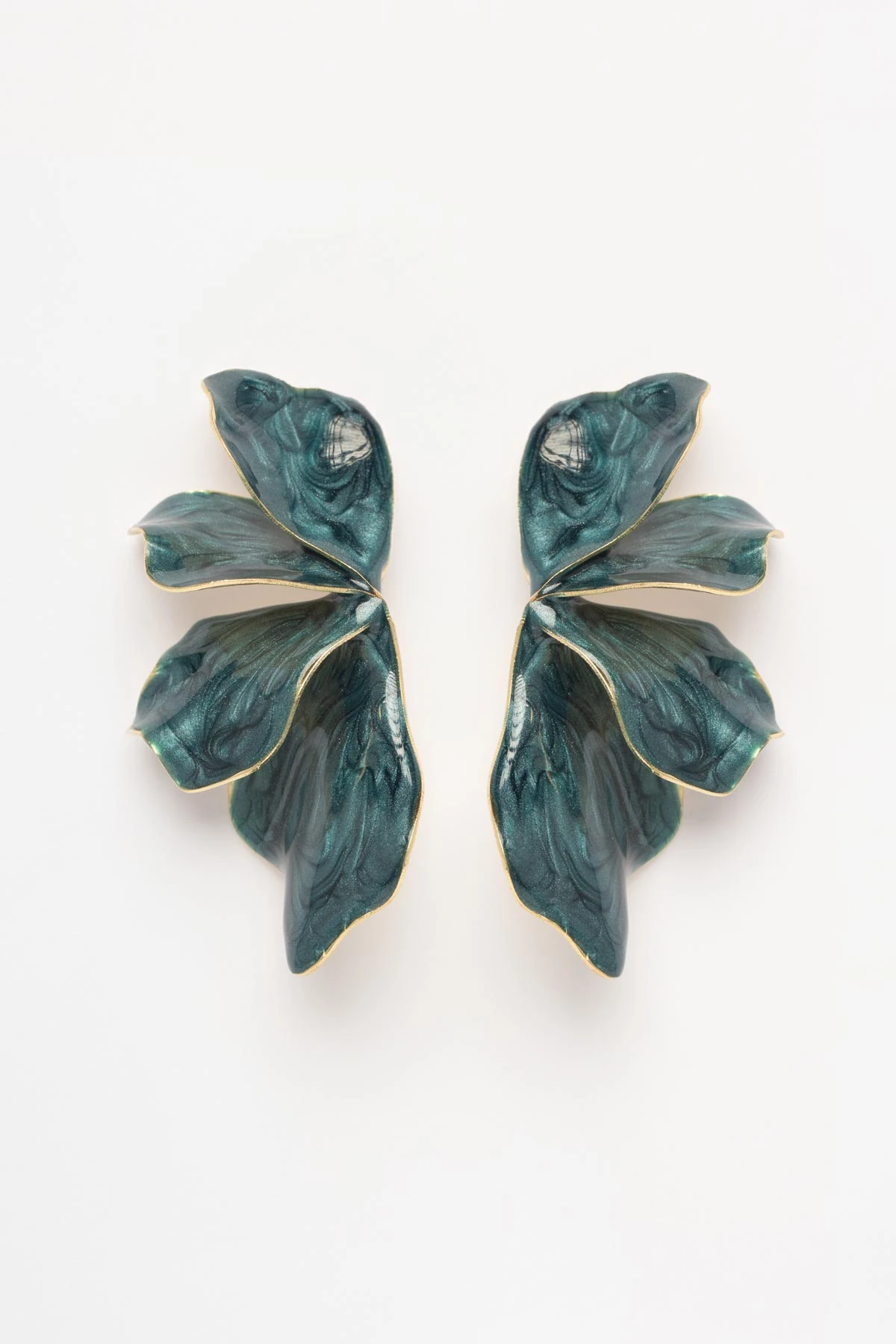 Gold Kenar Mavi Seramik Tasarım Yaprak Stefany Küpe AKE9806