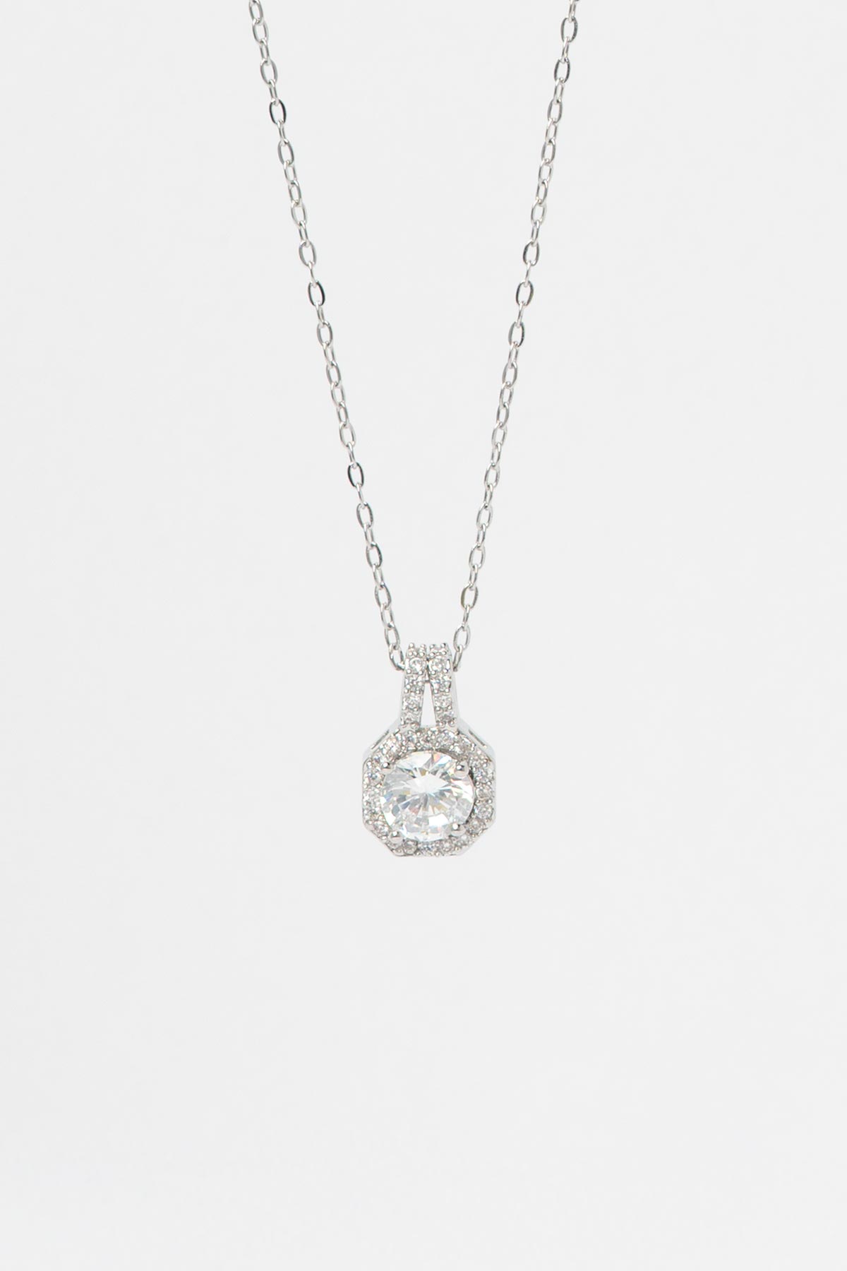 Silver Zirkon Detay Çerçeveli Tektaş Sallantılı Luxury Kolye AKL4244