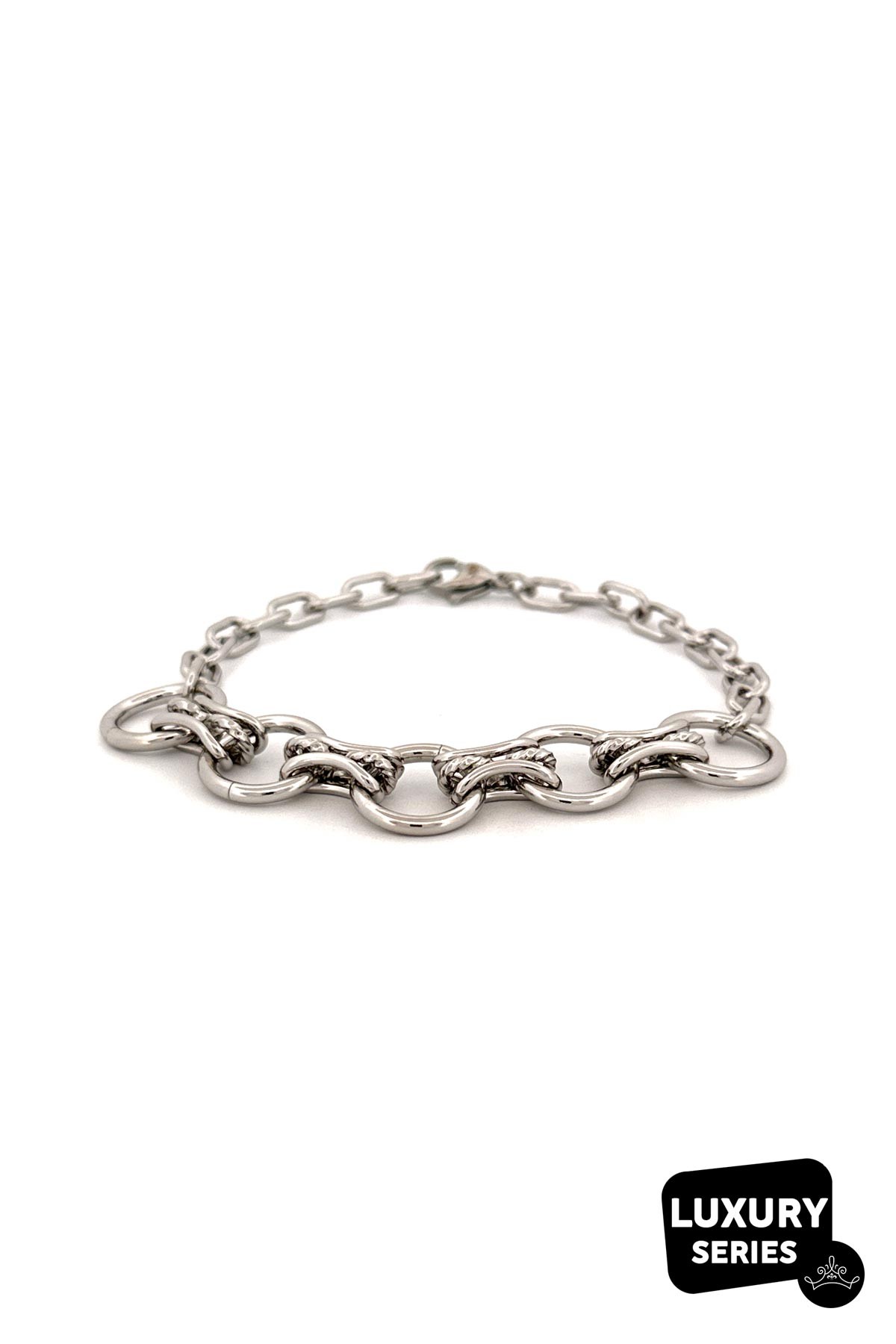 Silver Çift Zincir Tasarım Geçme Halkalar Luxury Bileklik ABL7026
