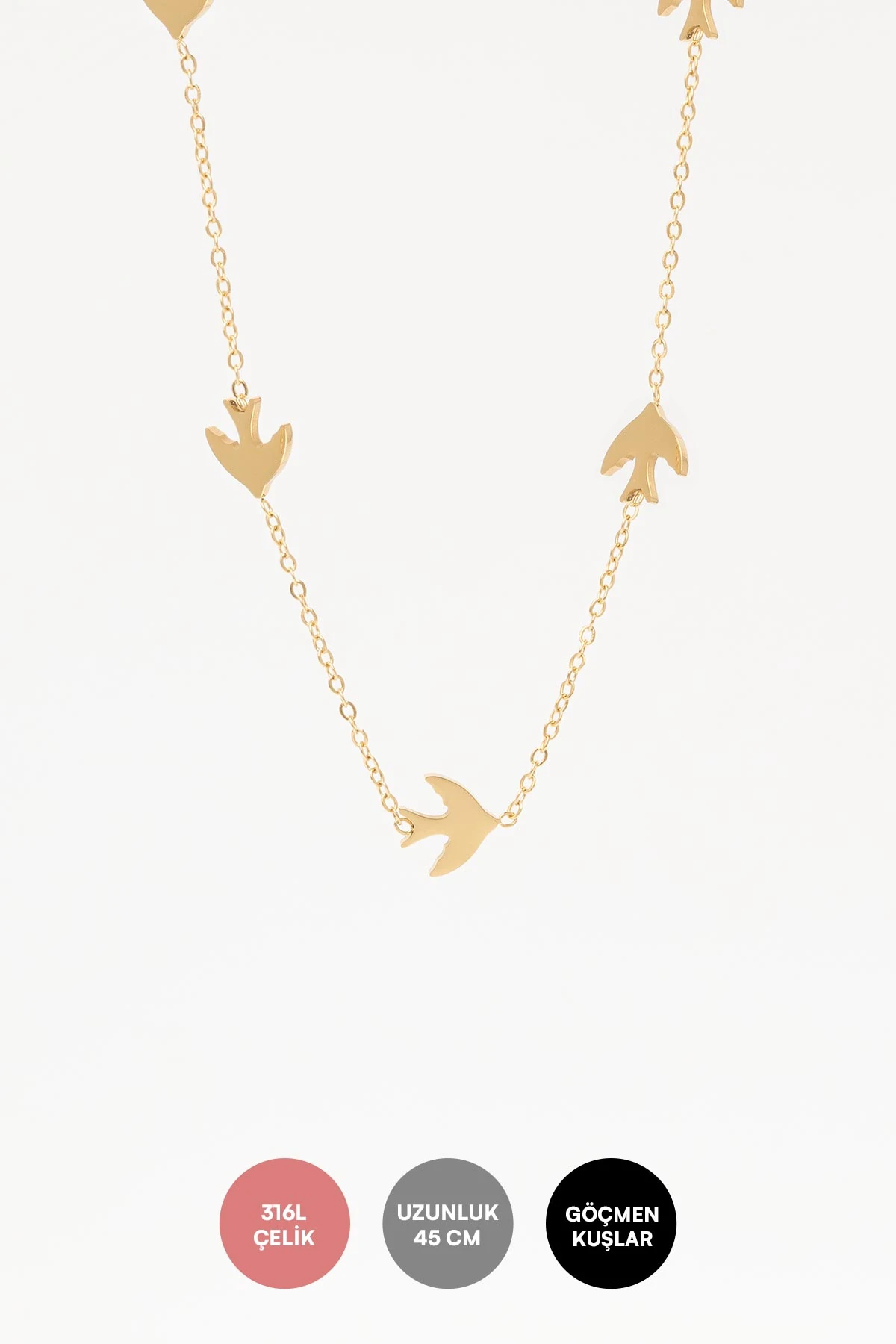 Gold Minimal Zincir Göçmen Kuşlar 45cm Çelik Kolye AKL4369