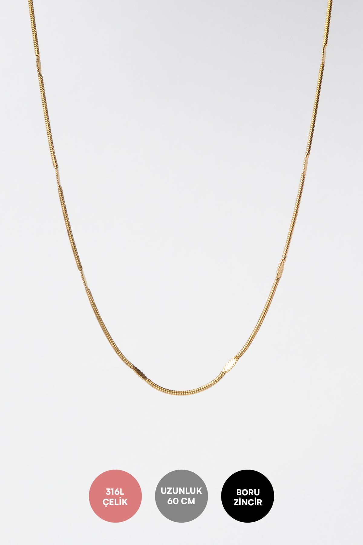 Gold Parlak Slim Boru 60cm Çelik Kolye AKL4206