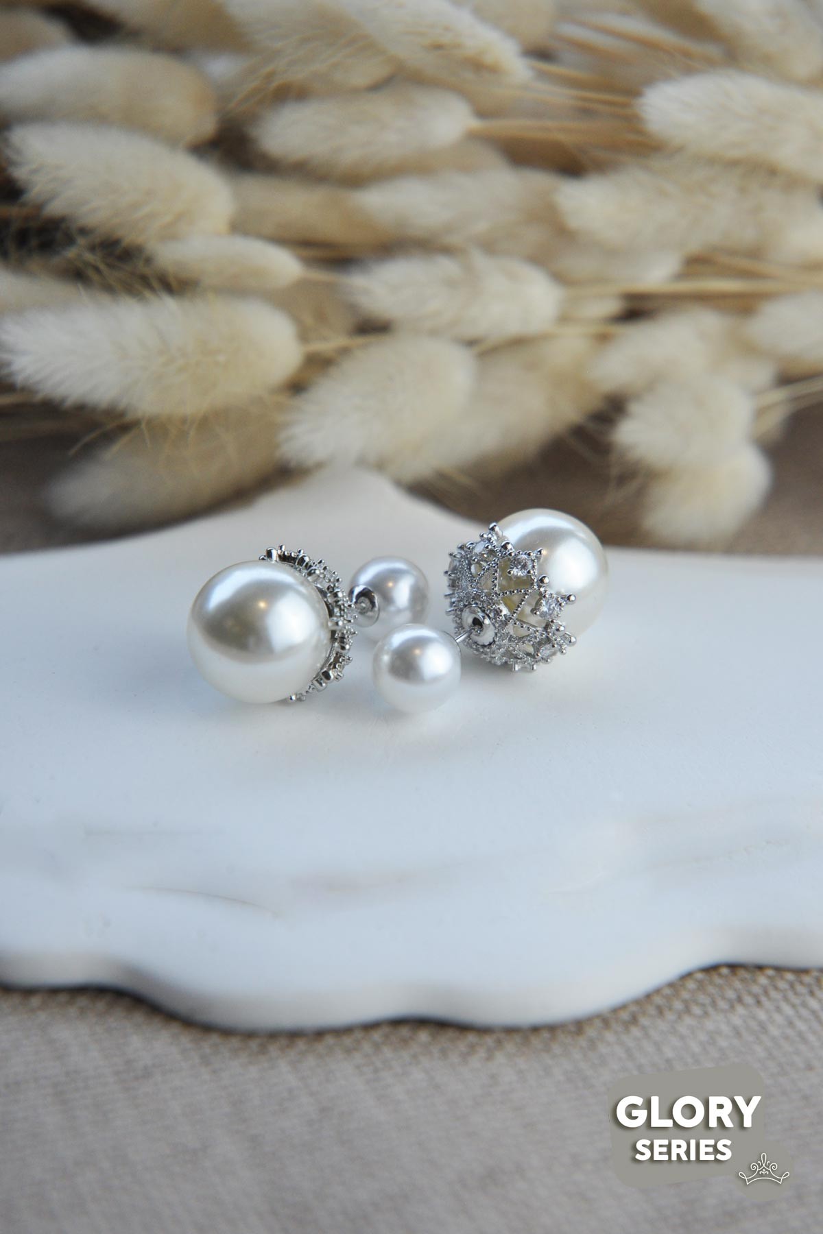 Silver Tasarım Kristal Taş Detay Top İnci Abiye Küpe AKE6644