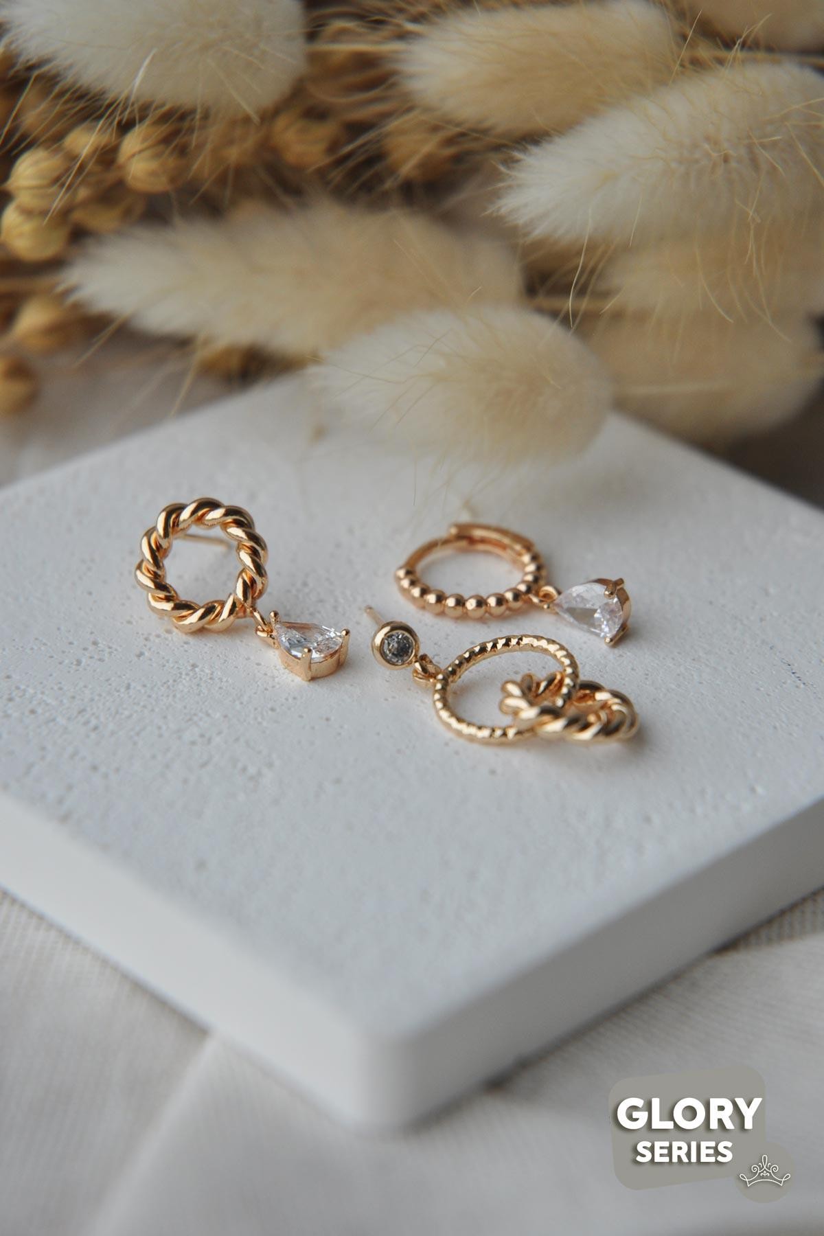 Crystal Gold Strom Circle Çoklu Glory Küpe AKE5266