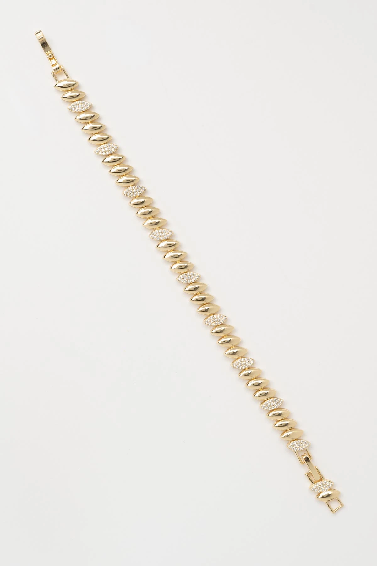 Gold 14K Zirkon Detay Altın Yapraklar Sıralı Luxury Bileklik ABL7581