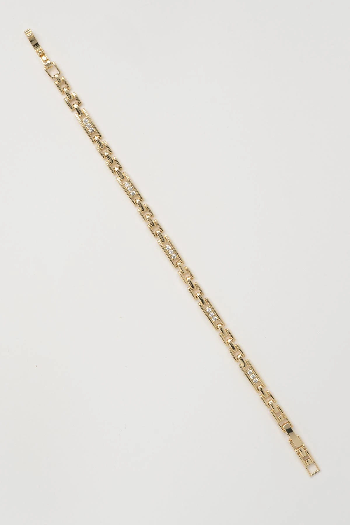 Gold 14K Zirkon Taş Detaylı Zaman Yolu Luxury Bileklik ABL7574